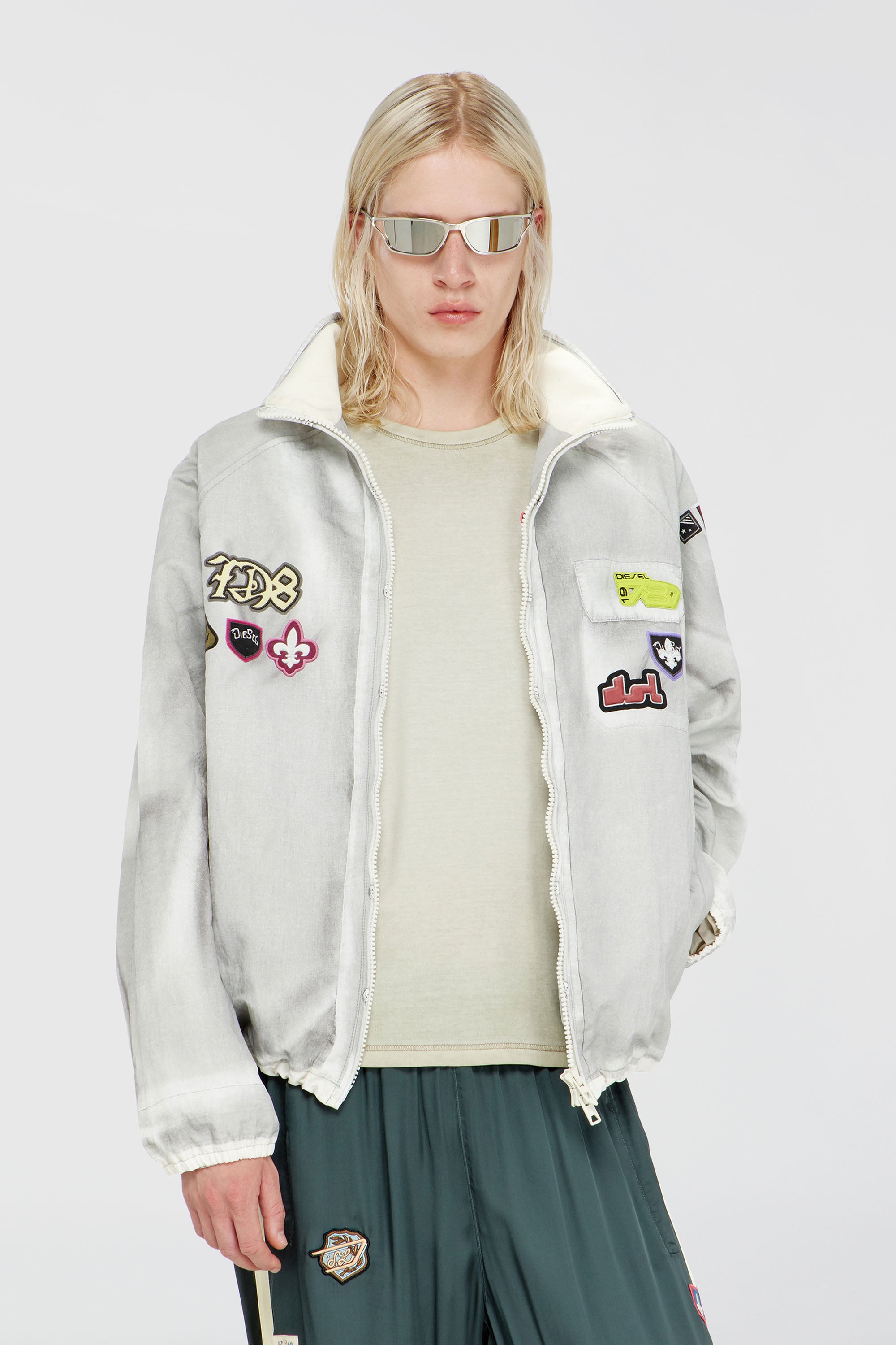 Diesel - J-PATCH, Coupe-vent avec patchs trompe-l&rsquo;&oelig;il Homme in Gris - 1