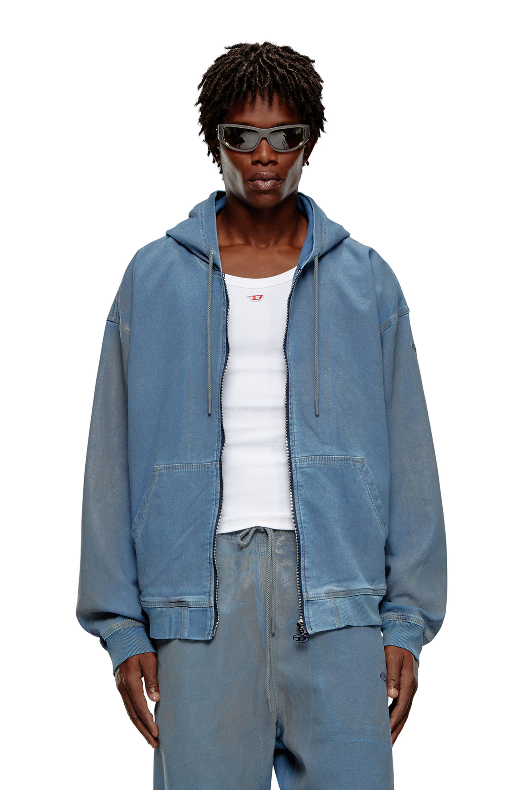 Men's Zip-up hoodie in printed Track Denim | Blue | Diesel