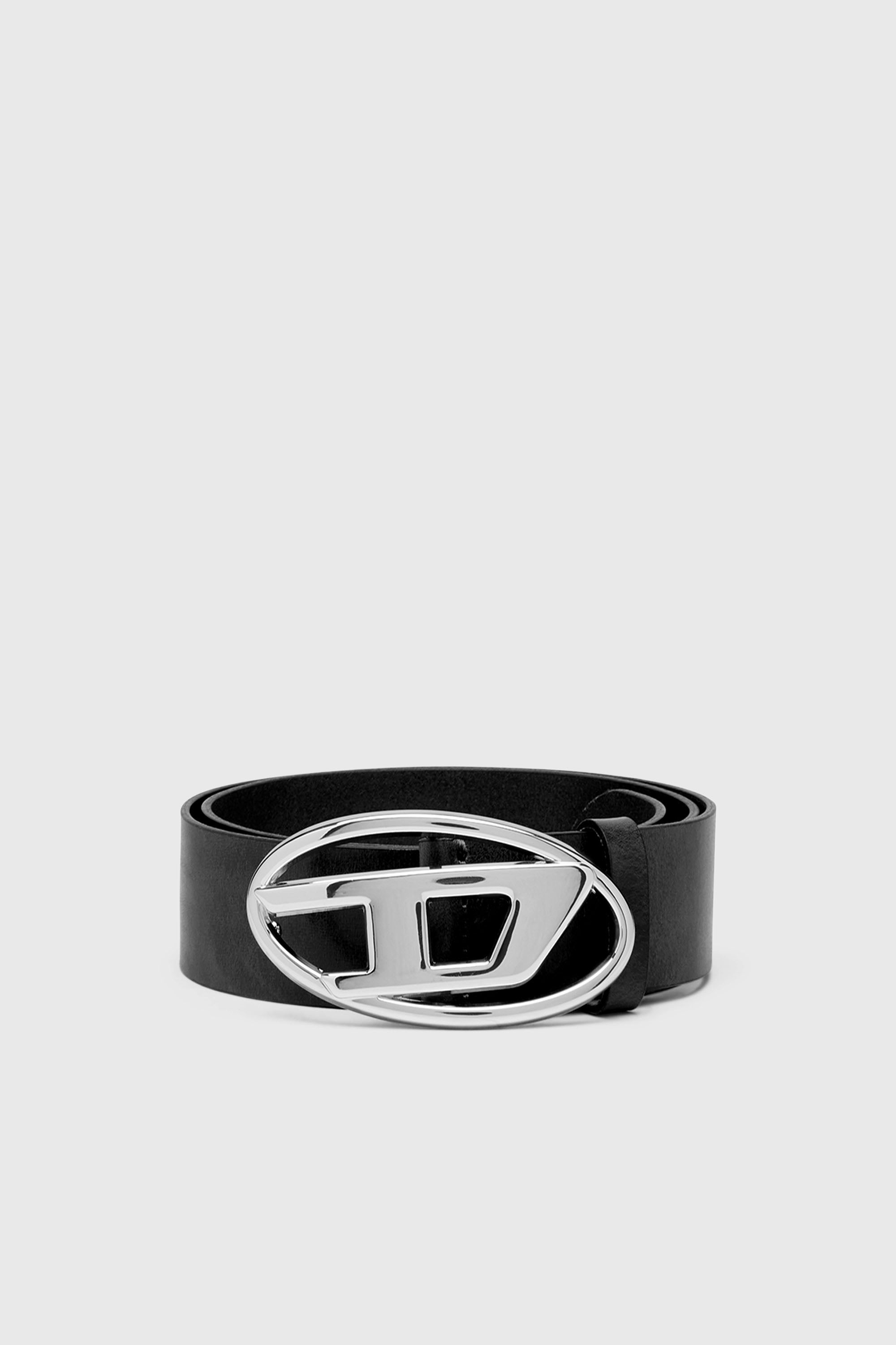 Diesel - B-1DR W, Female's 3.9cm leather belt with shiny Oval D logo buckle in Black - 1
