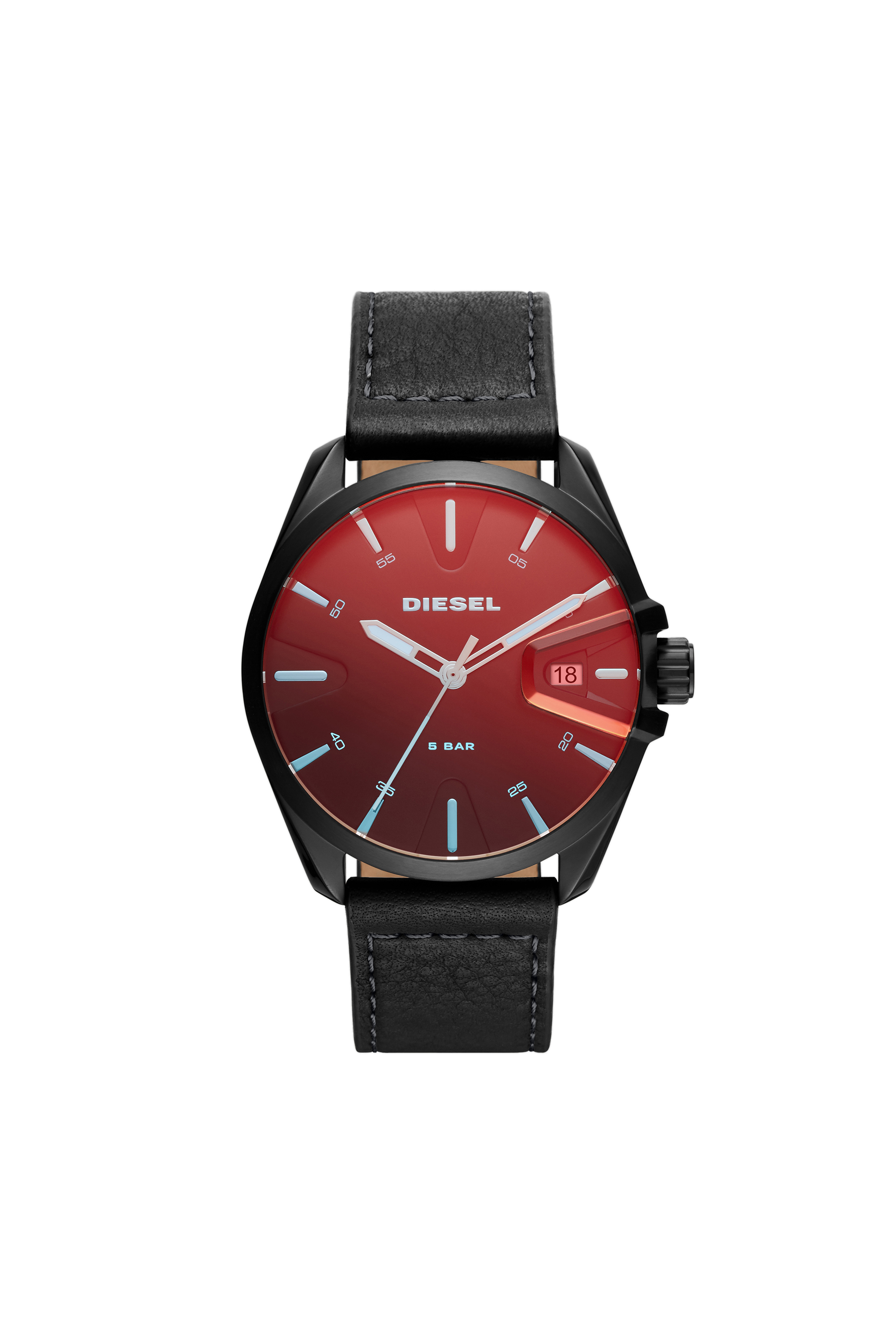 DZ1945 Man: MS9 three-hand date black leather watch | Diesel