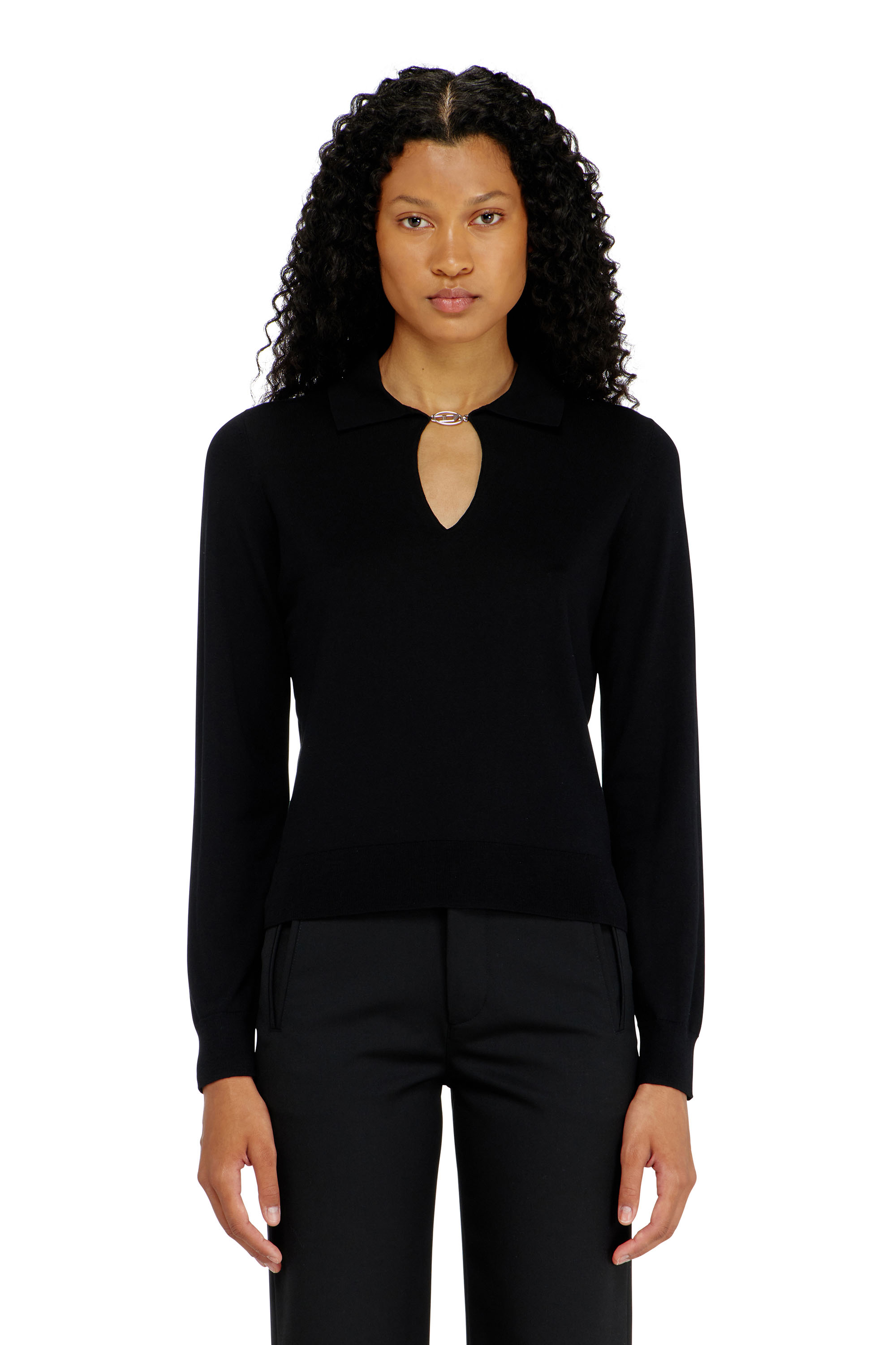 Diesel - M-LILLI, Jersey tipo polo de mezcla de seda con placa Oval D Mujer in Negro - 1
