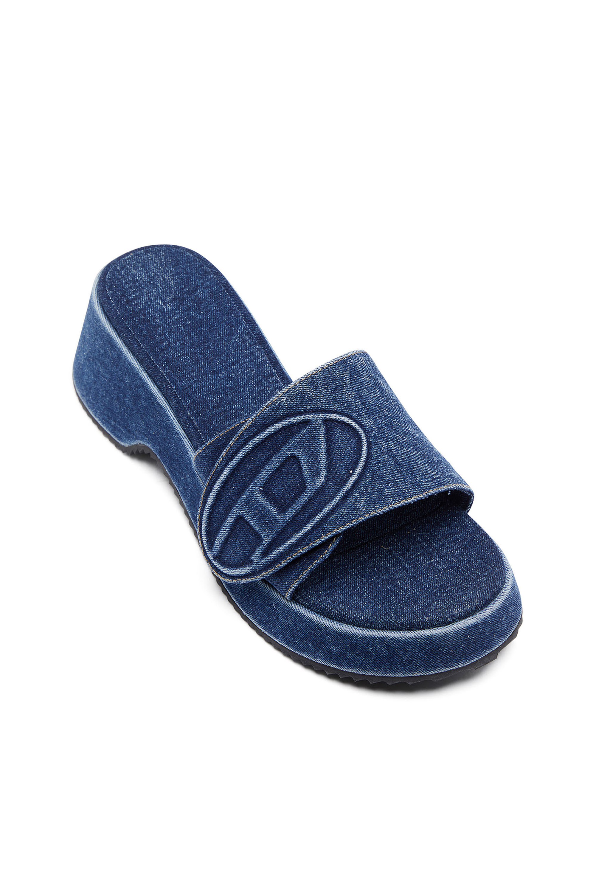 Diesel - SA-OVAL D PF W, Woman's Sa-Oval D-Denim slide sandals with Oval D strap in Blue - 6