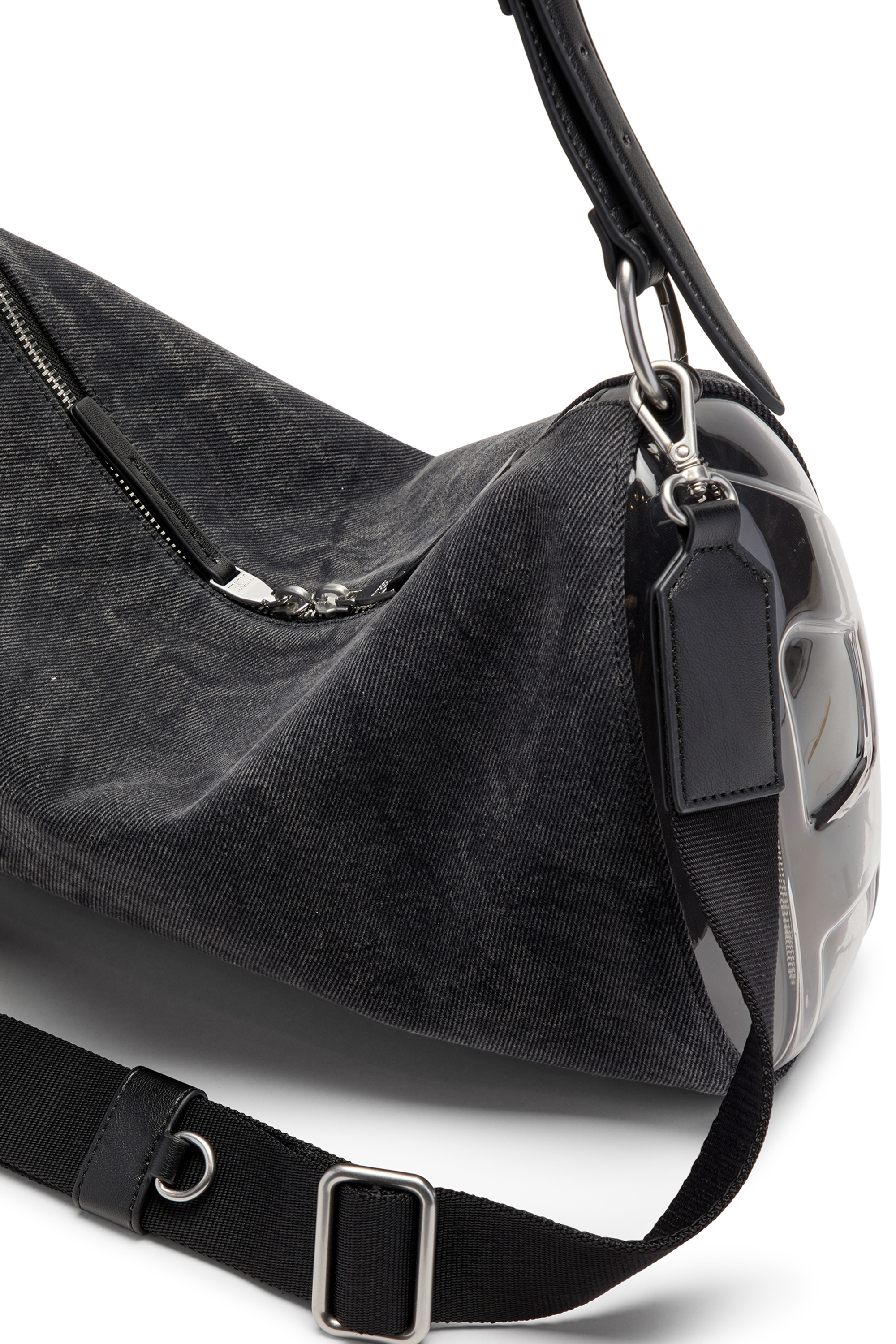 Diesel - LOAD-D SHOULDER BAG X, Load-D-Bolso bandolera con laterales Oval D transparentes Unisex in Negro - 3