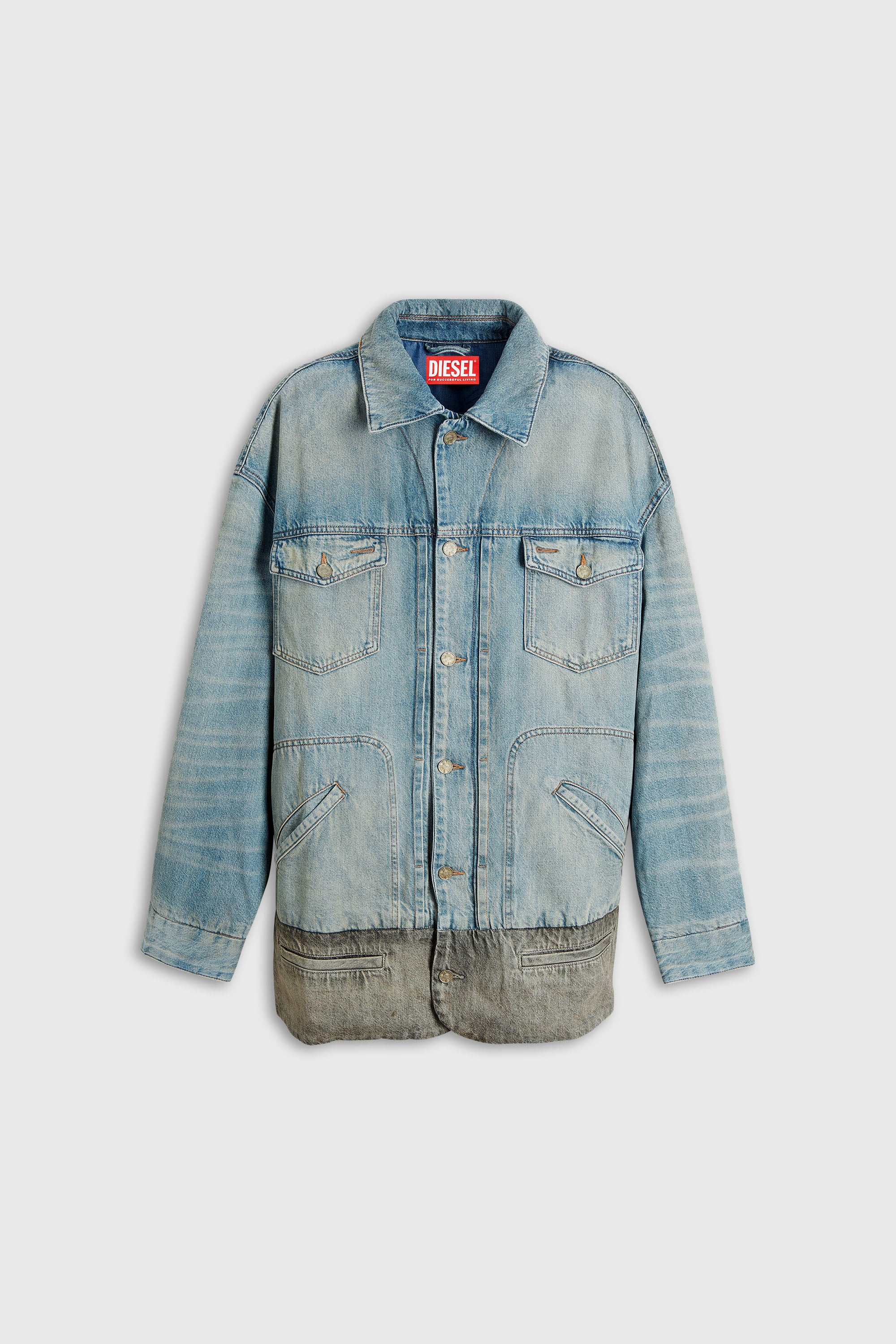 Diesel - D-ARI-S, Male's Denim jacket with contrast hem in Grey/Blue - 2