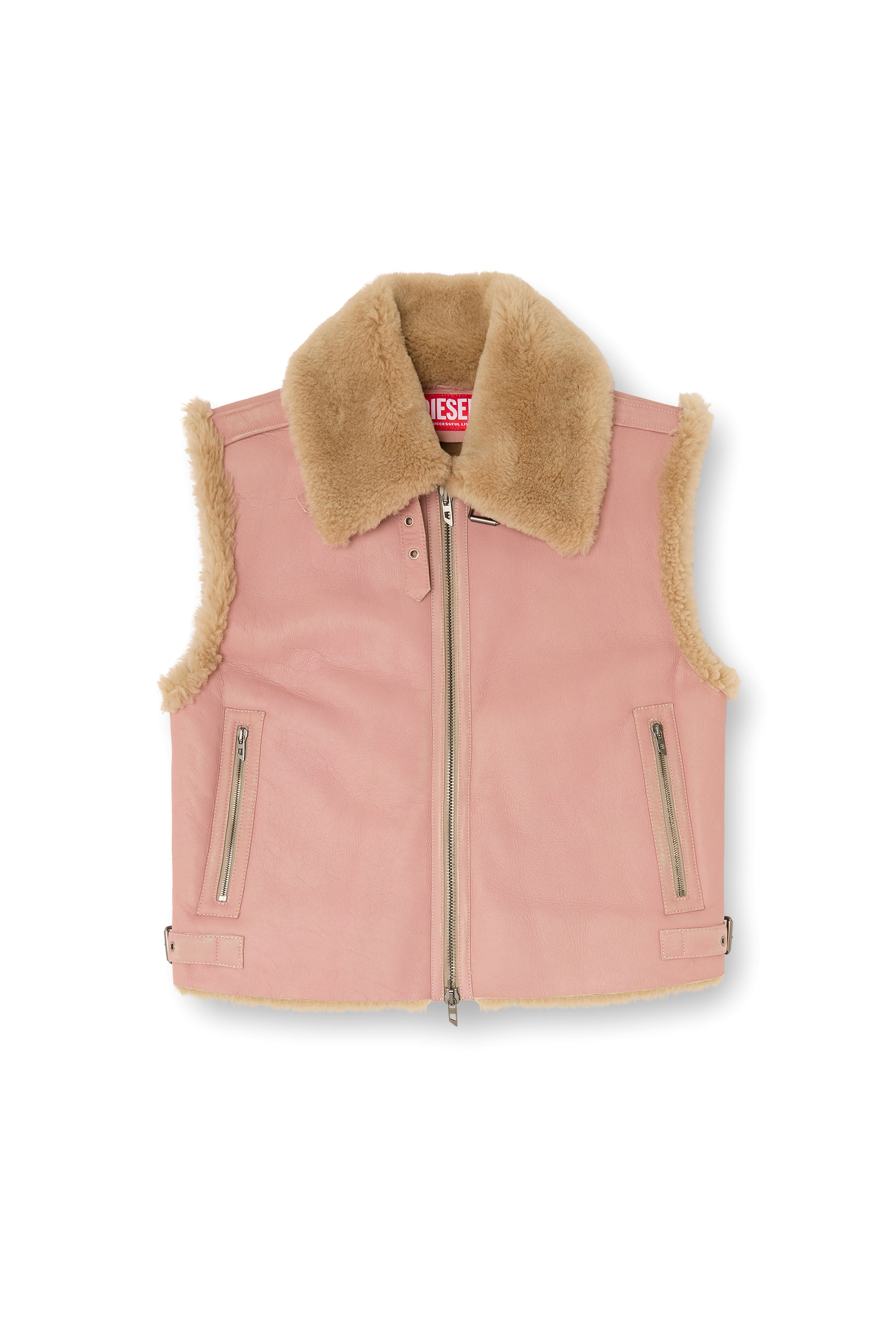 Diesel - L-HONT, Male's Shearling leather vest in Pink - 2