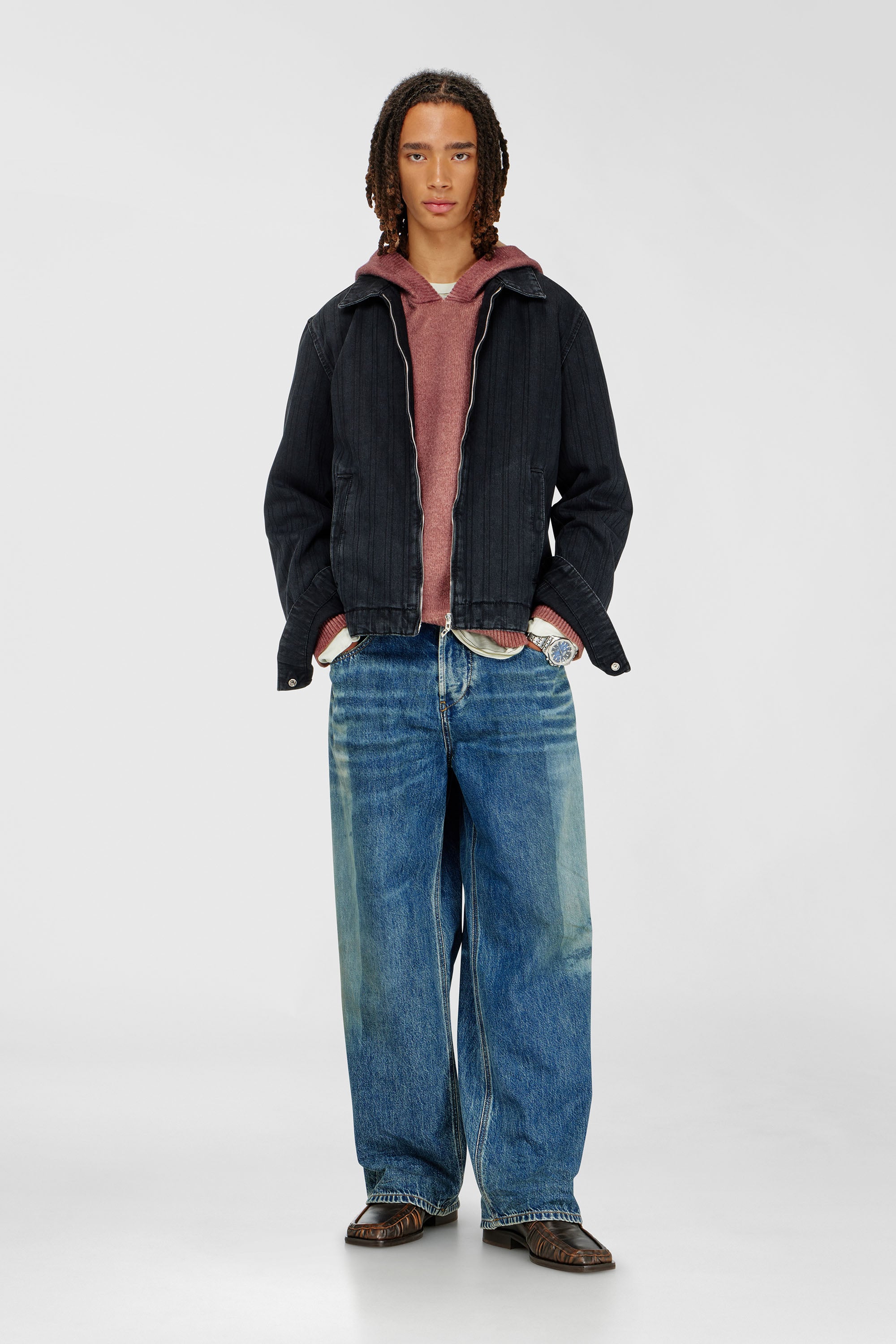 Diesel - D-ROHE, Chaqueta de denim a rayas finas Hombre in Negro - 2