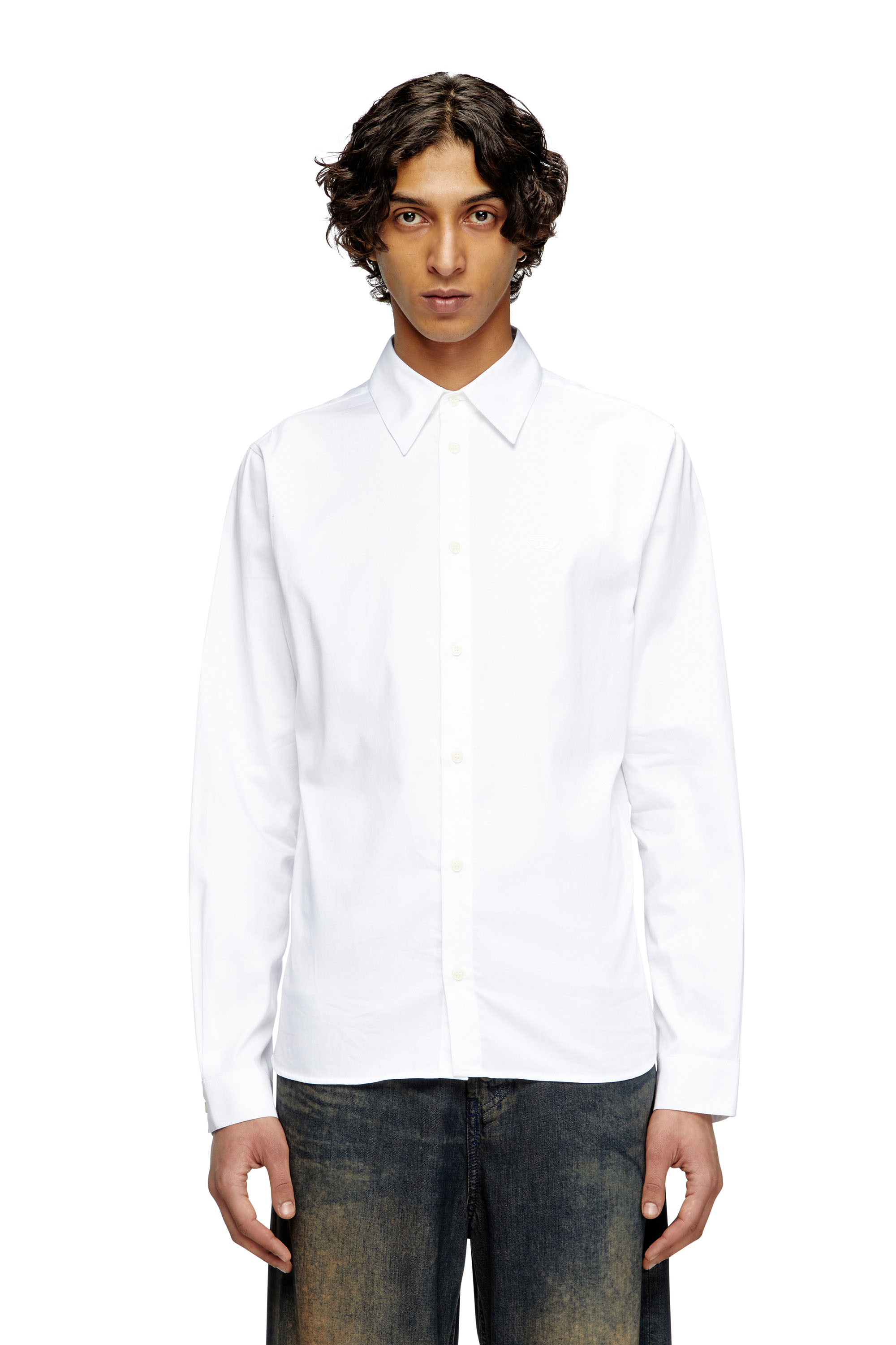 Diesel - S-FITTY-QFAV, Male's Shirt with embroidered Oval D in White - 3