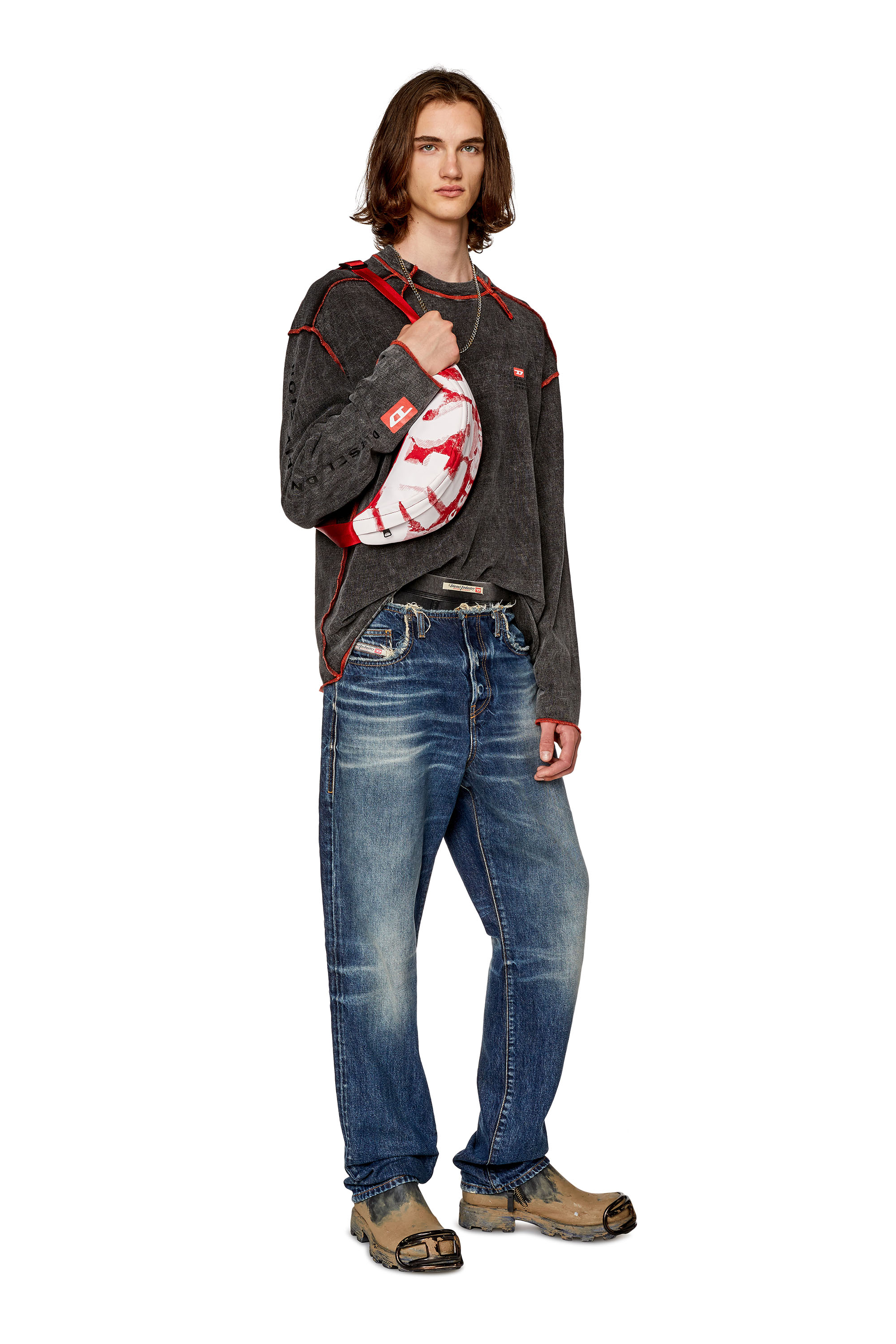 Diesel - RAVE BELTBAG X, Man's Rave Beltbag X - Belt bag in logo-printed fabric in Red - 1