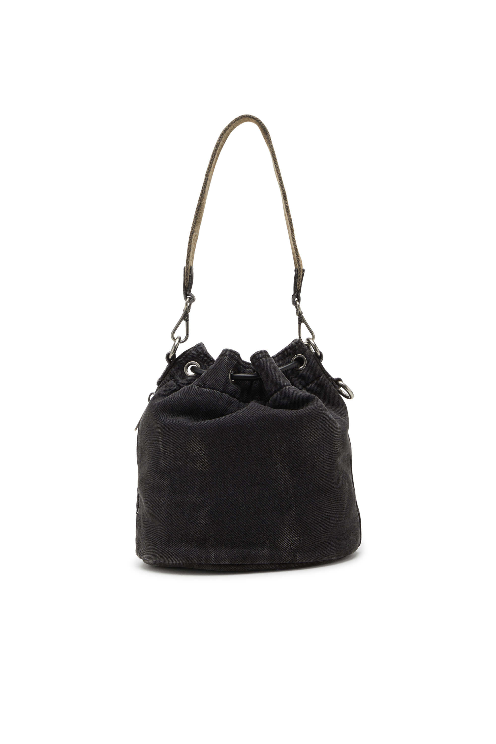 Diesel - MULTI-PKTS BUCKET X, Unisex's Multi-Pkts-Multipocket bucket bag in washed denim in Black - 2