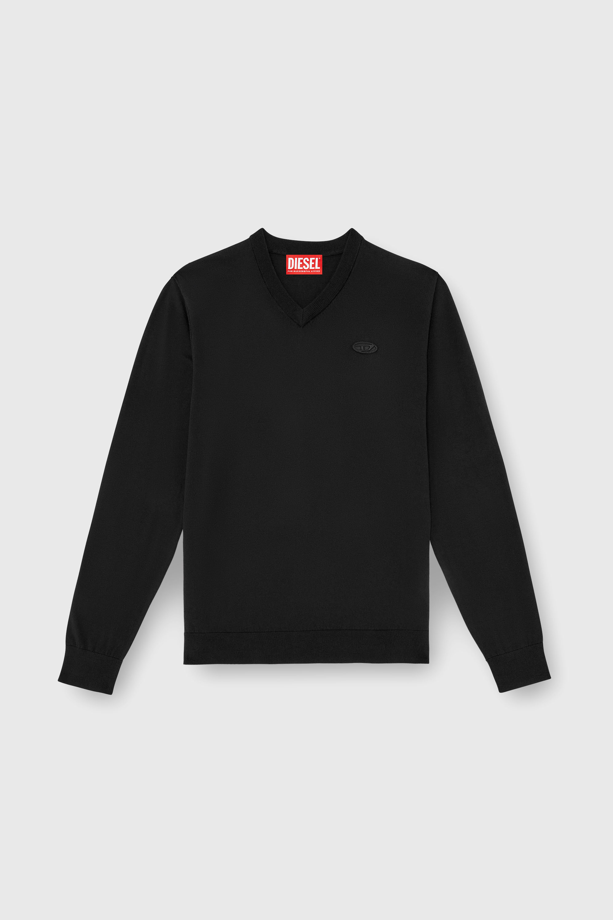 Diesel - K-FREEX-VNECK-TAG-T92, Man's Cotton knit V-neck with tonal Oval D logo in Black - 1