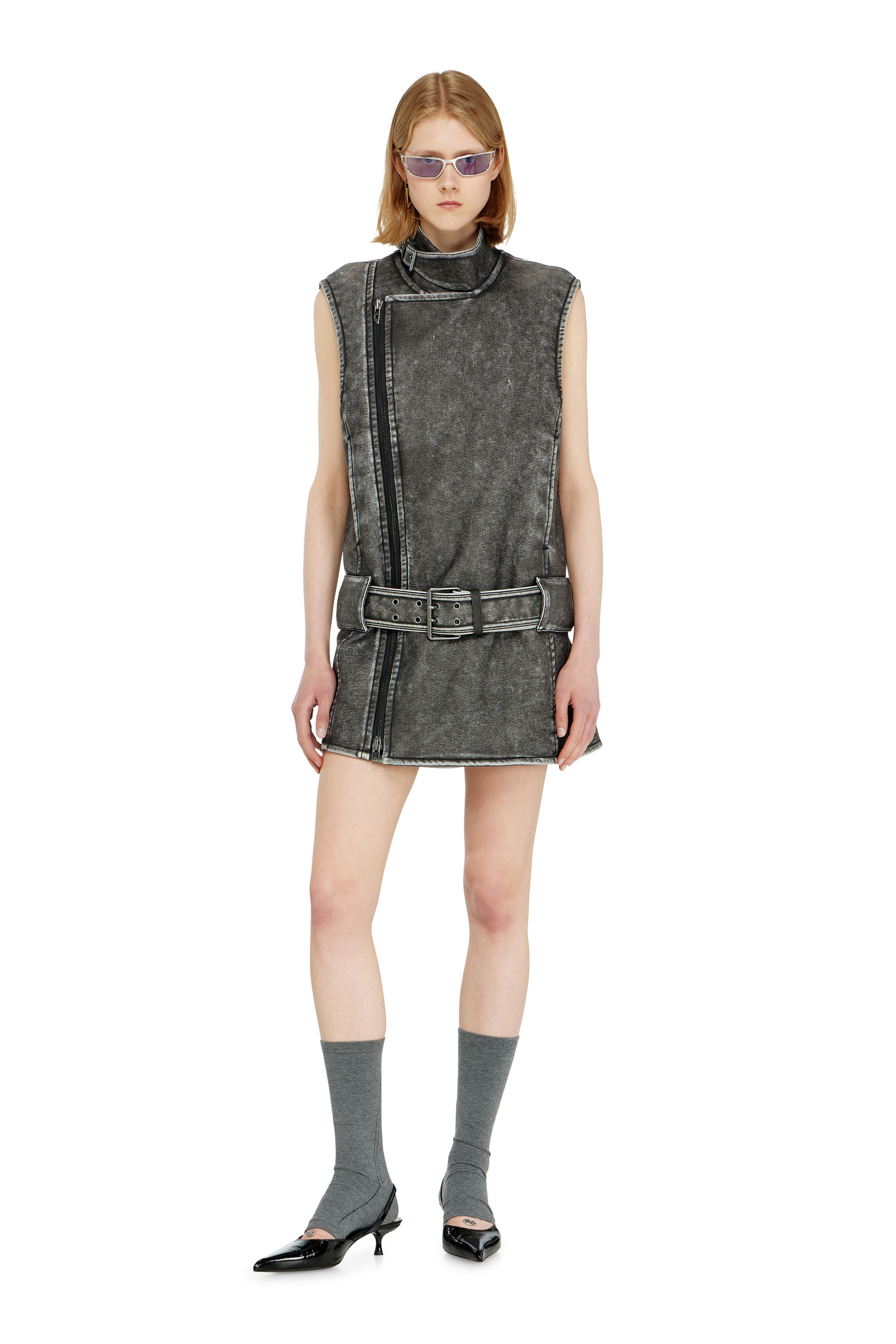 Diesel - D-IKE, Woman's Biker-style mini dress with belt in null - 2