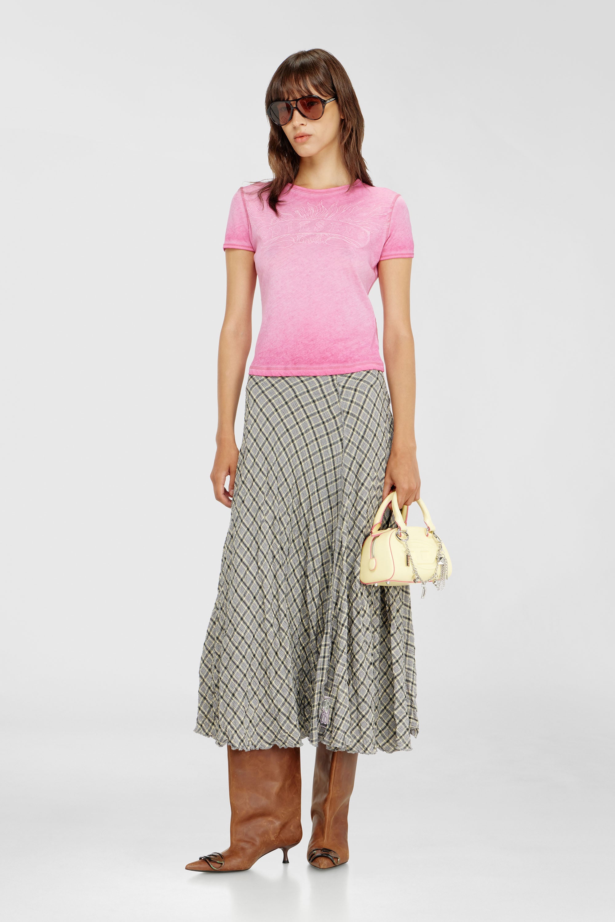 Diesel - T-UNCUTIES-LONG-AA2, Female's Slim T-shirt with tonal logo print in Pink - 2