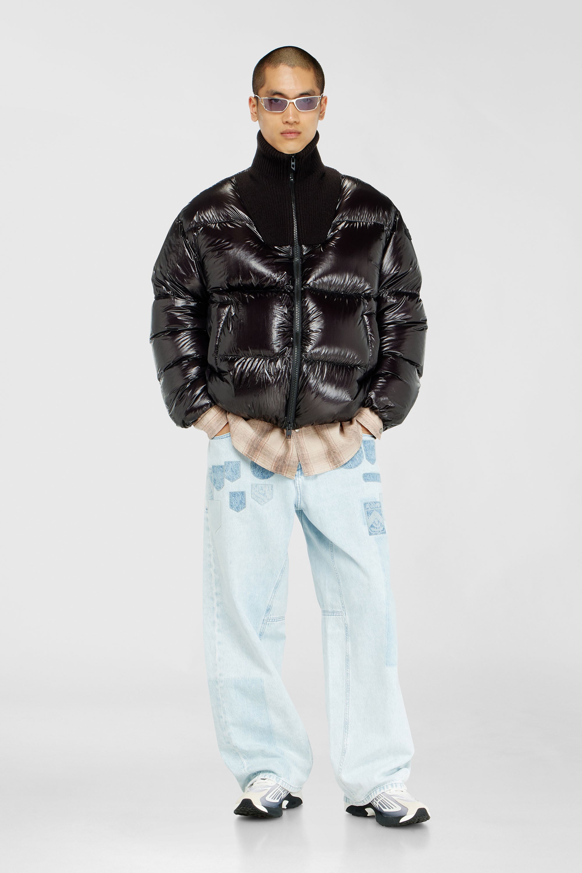 Diesel - W-RIBB, Male's Down puffer jacket in ripstop with ribbed collar in Black - 2