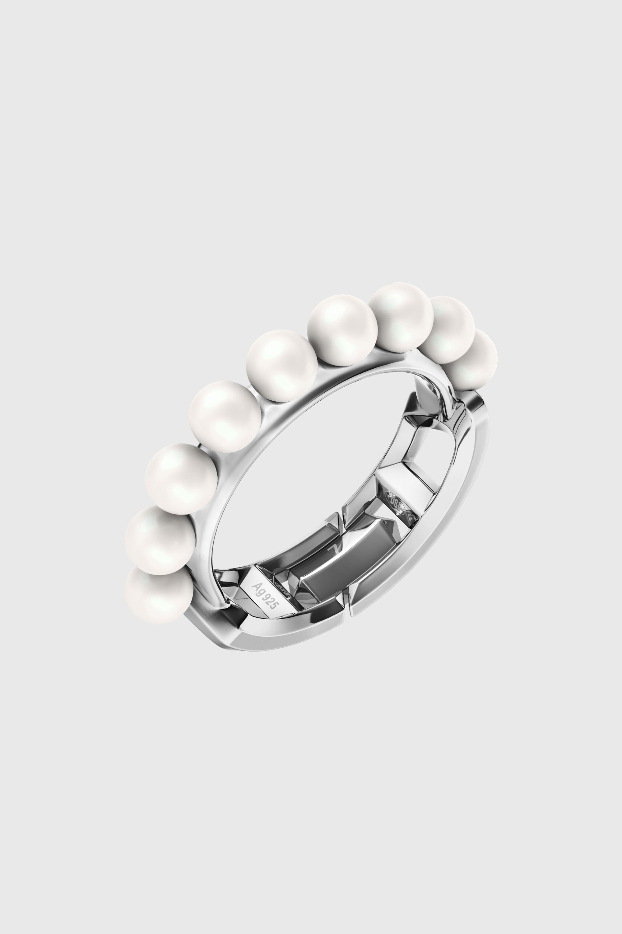Diesel - DL1370040 STERLING SILVER JEWEL, Anillo de banda en plata de ley y perlas Unisex in Plateado - 1