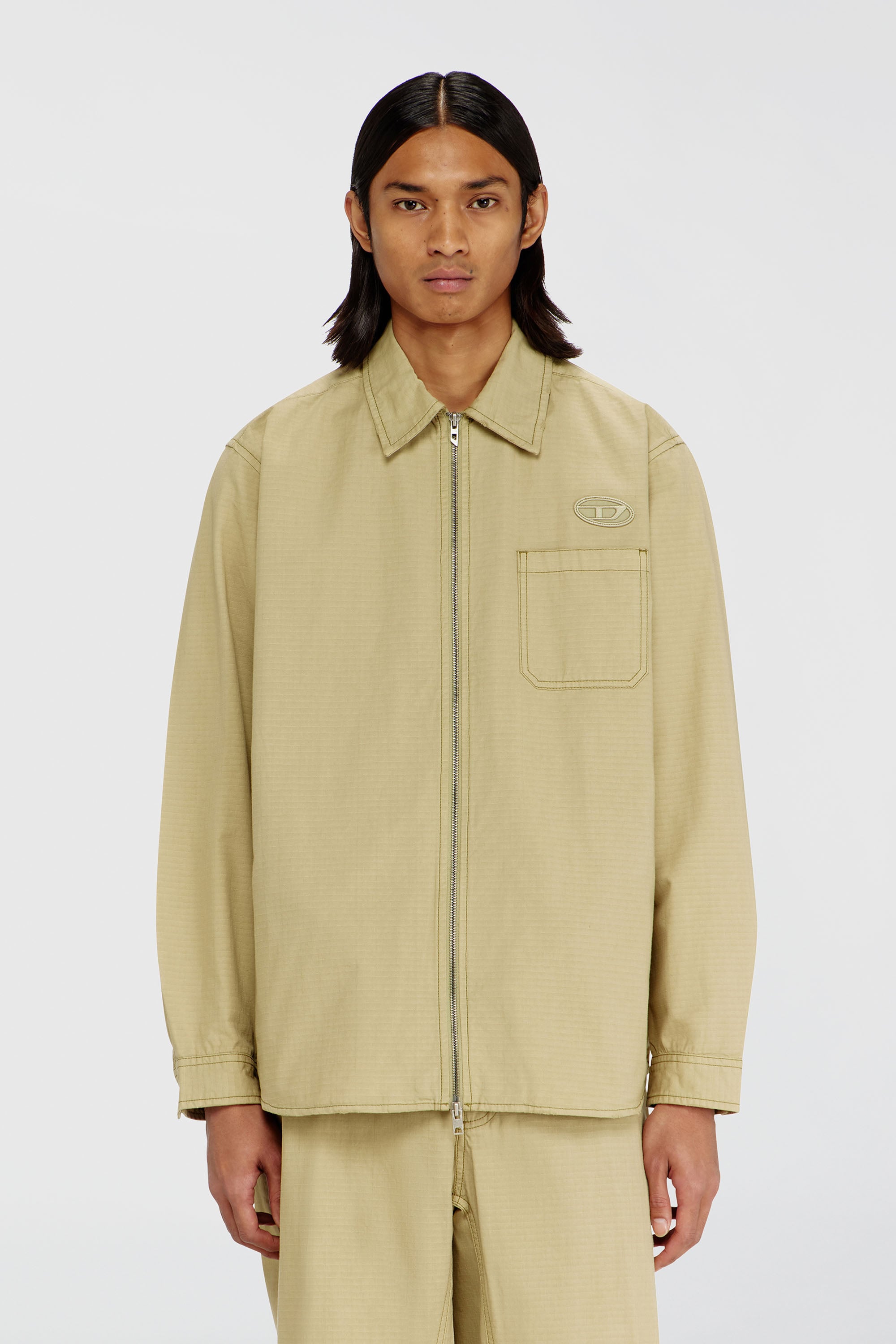 Diesel - S-ALIAS-ZIP, Camisa ripstop con cierre de cremallera Hombre in Beige - 1