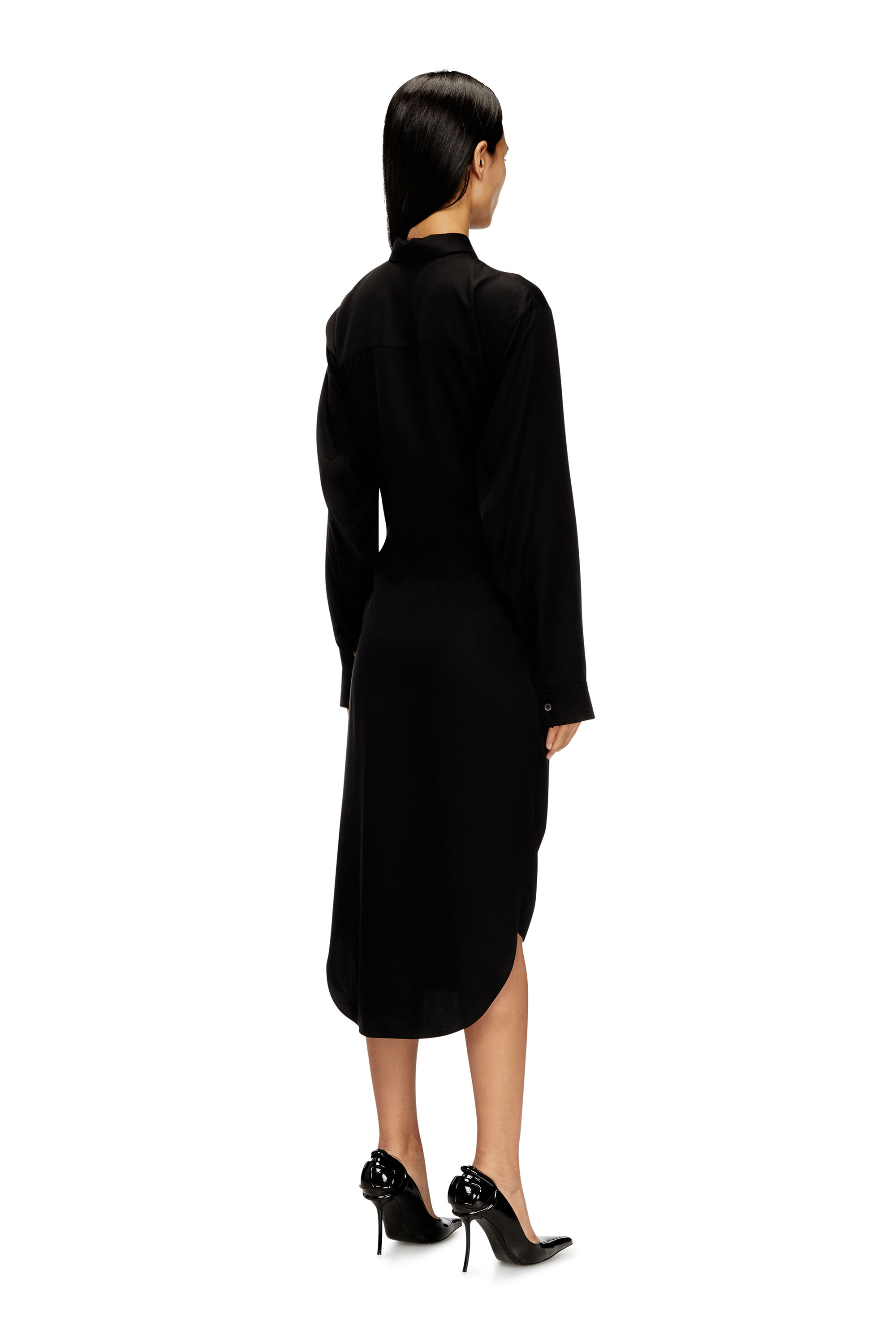 Diesel - D-ILETTA-S1, Female's Midi shirt dress with twisted detail in Black - 4