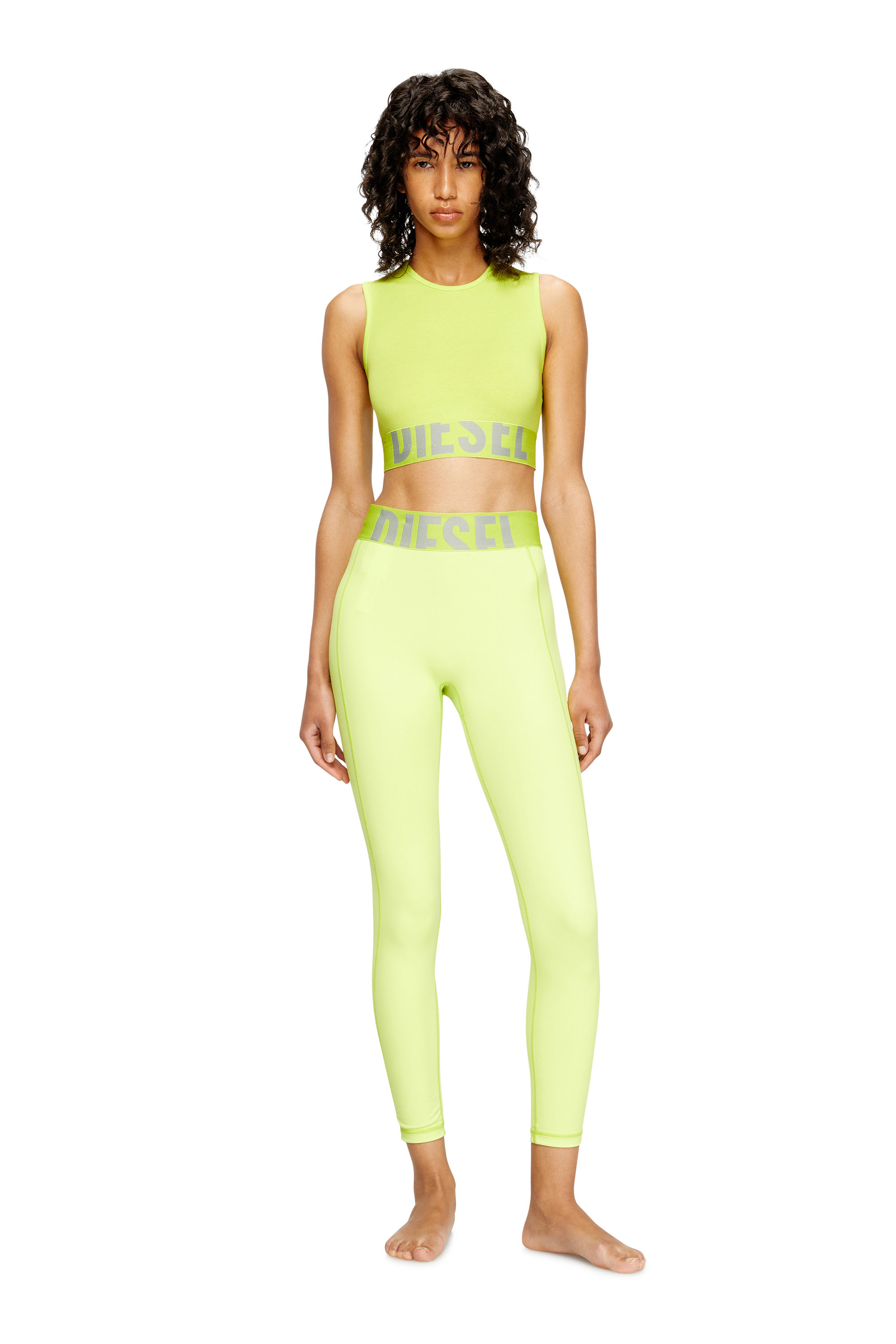 Diesel - ADELINE-D-POP, Female's Microfibre leggings with cut-off logo in Green Fluo - 1