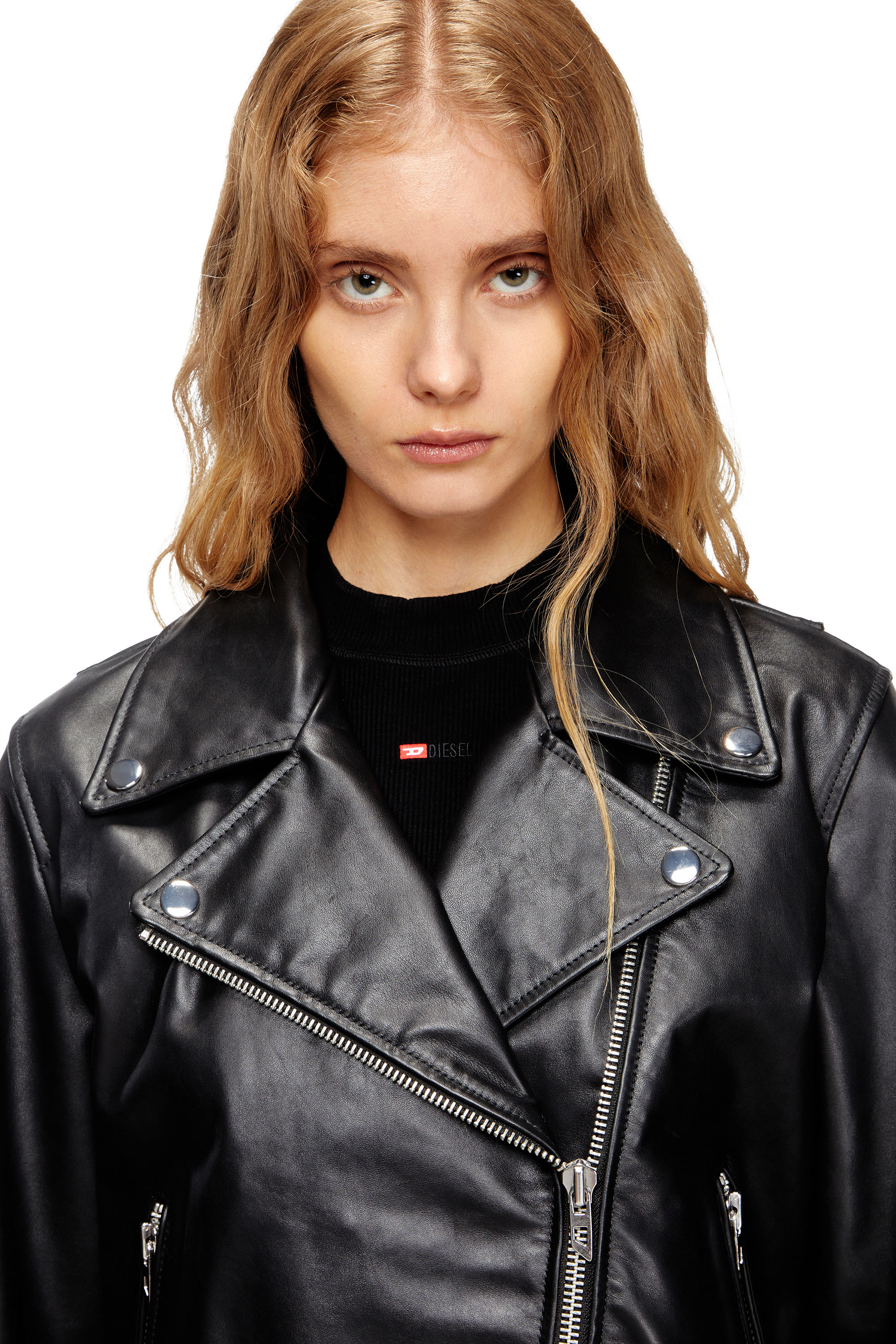 Diesel - L-UNATIC, Female's Biker jacket in waxed leather in Black - 4