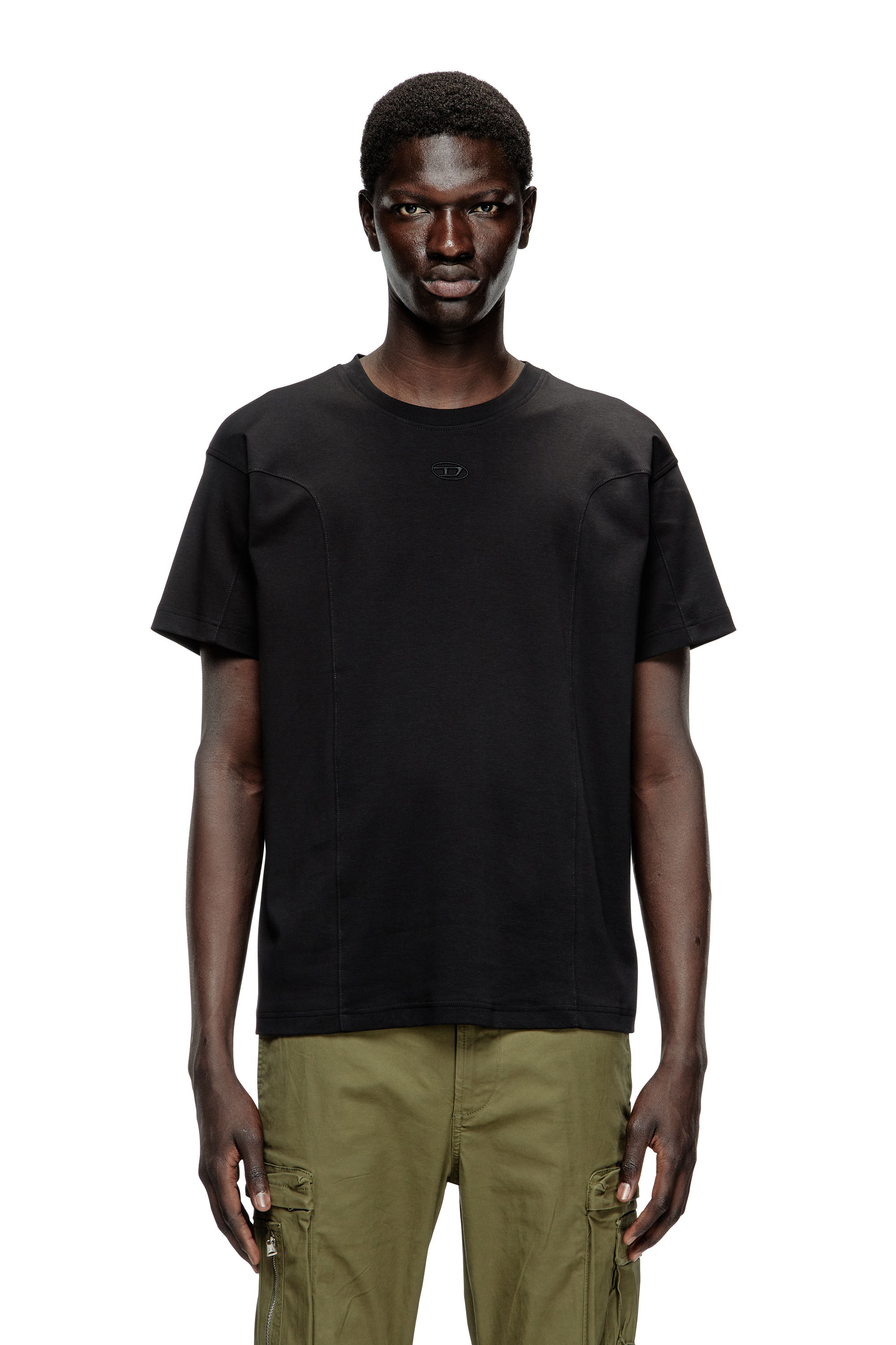 Diesel - T-NORM-INT, Male's Short-sleeve T-shirt with panels in Black - 1