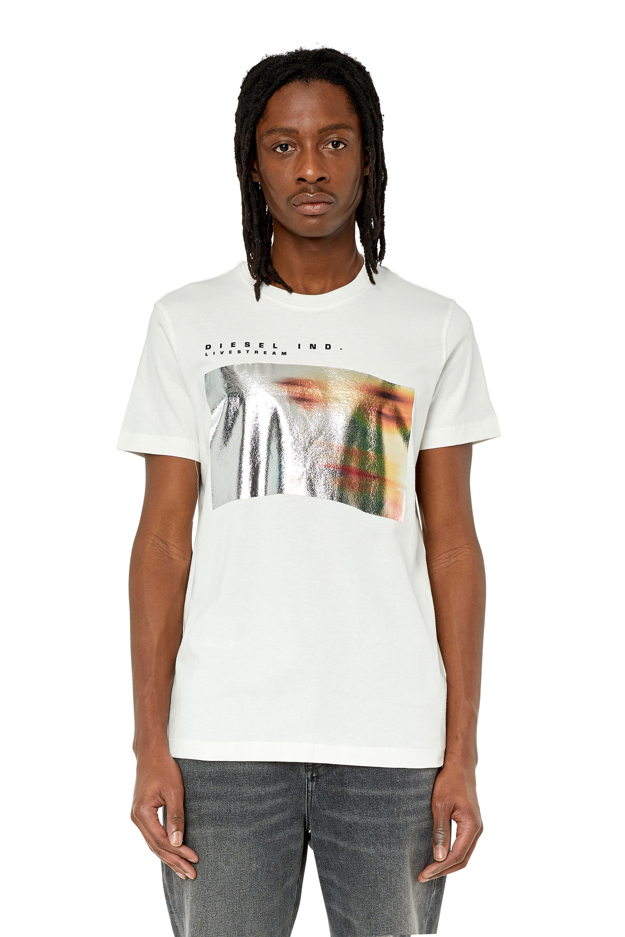 Diesel - T-DIEGOR-G2, Camiseta con estampado met&aacute;lico de cara borrosa Hombre in Blanco - 3