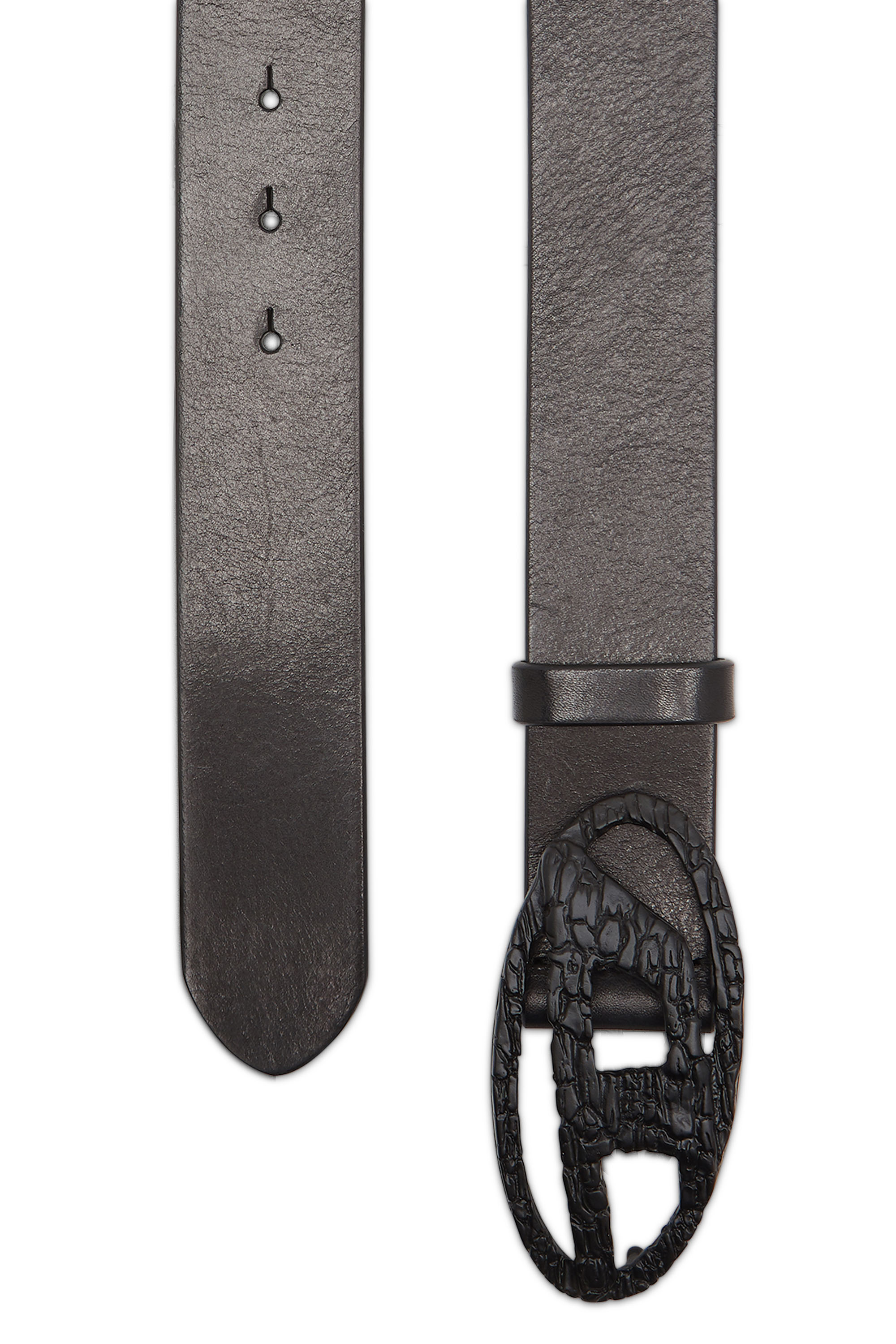 Women's Smooth leather belt with cracked D buckle | Black | Diesel