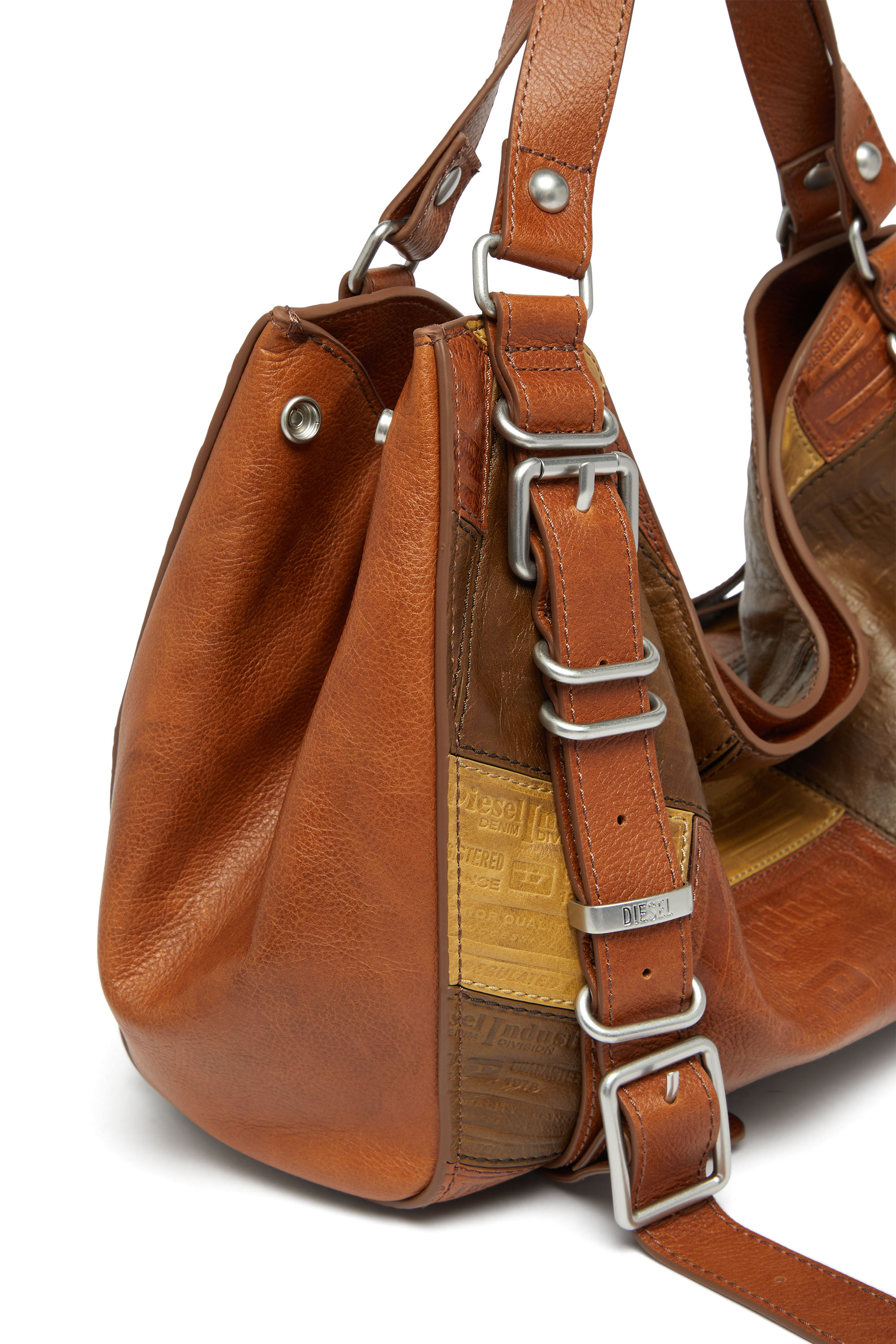 Diesel - D-ONE TOPHANDLE M, D-One-Sac medium &agrave; poign&eacute;e sup&eacute;rieure en cuir patchwork Mixte in Marron - 6