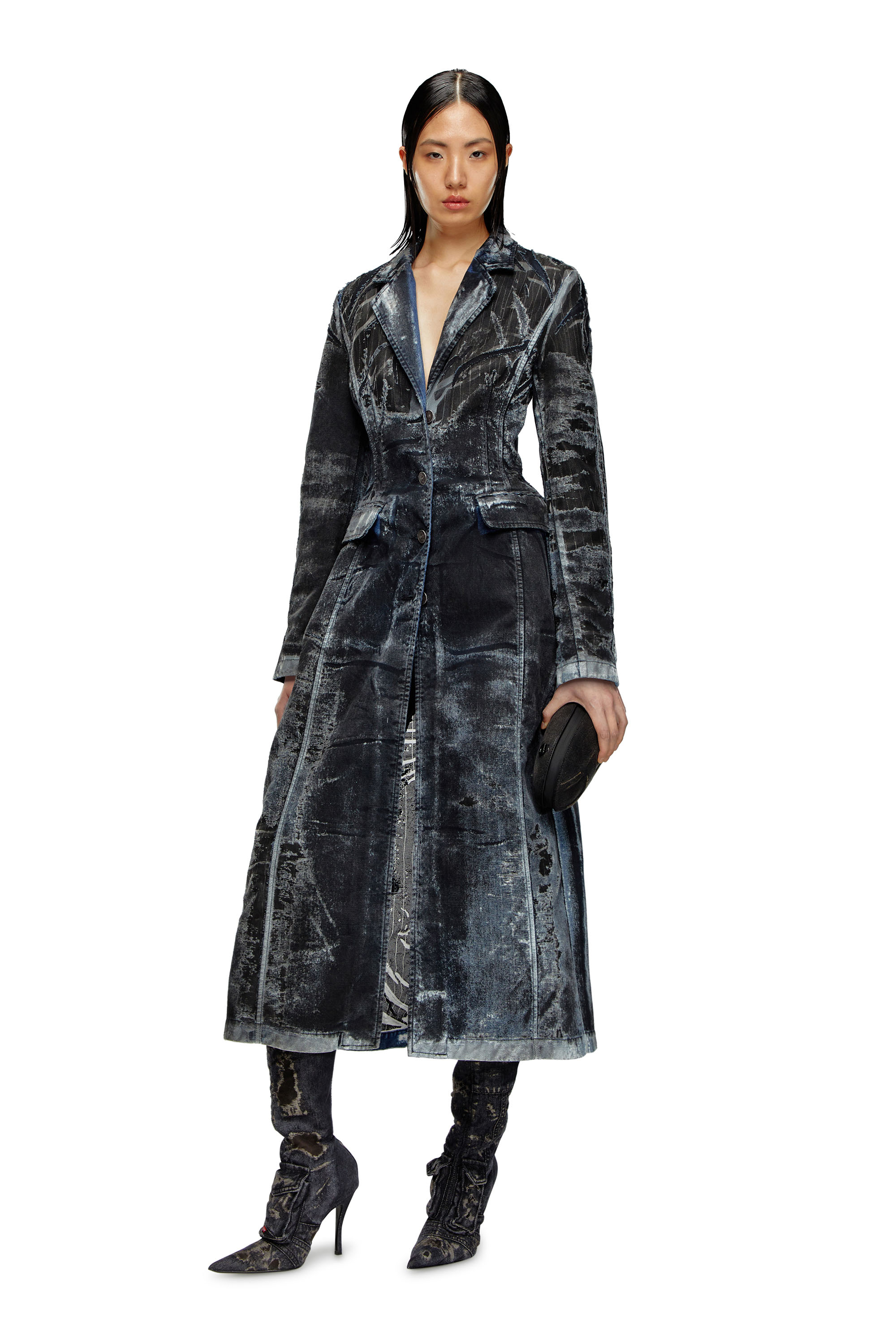 Trench Coat in pinstriped devoré Denim | Diesel denim coords