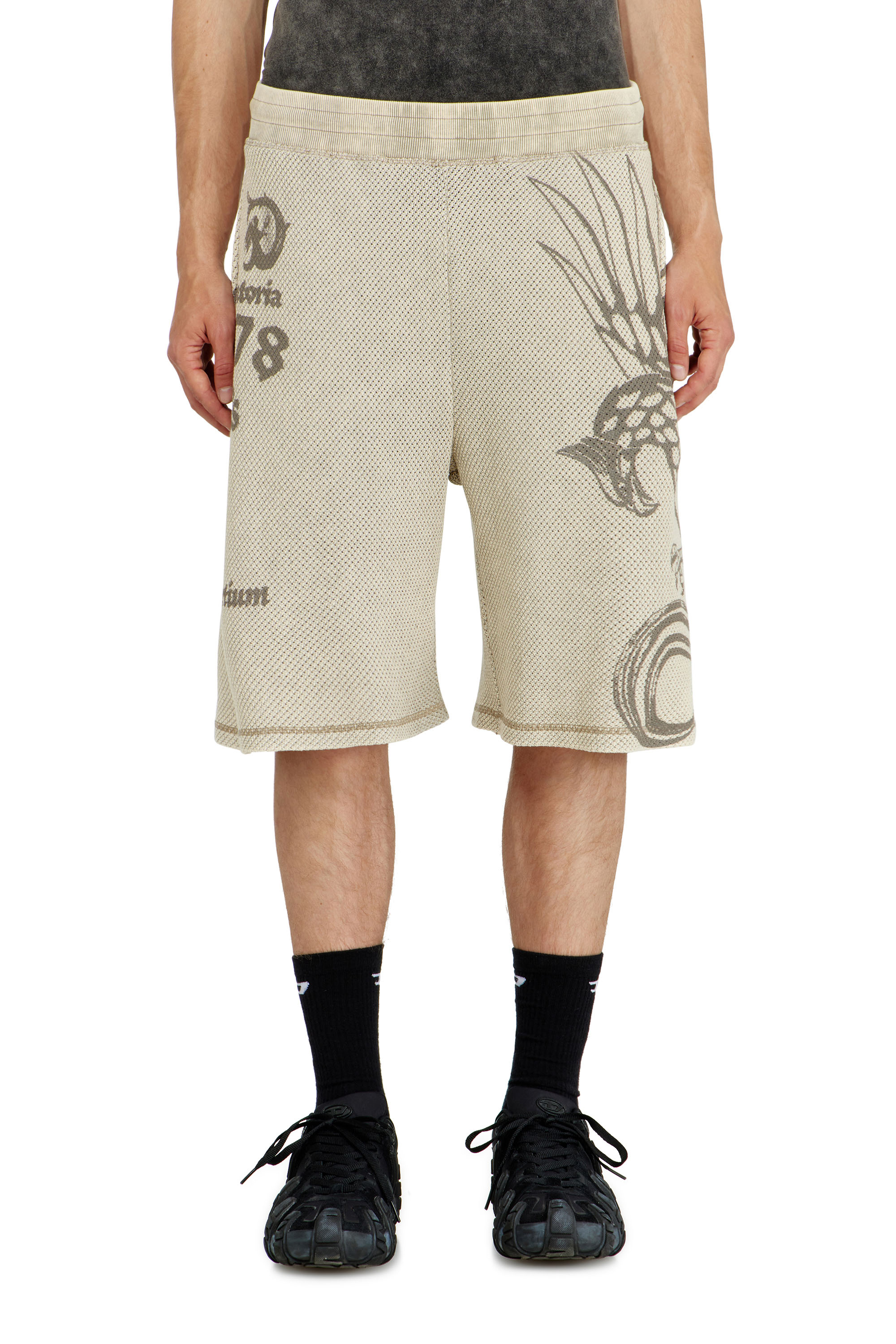 Diesel - P-ERRY, Male's Mesh cotton sweatshorts with prints in Beige - 2