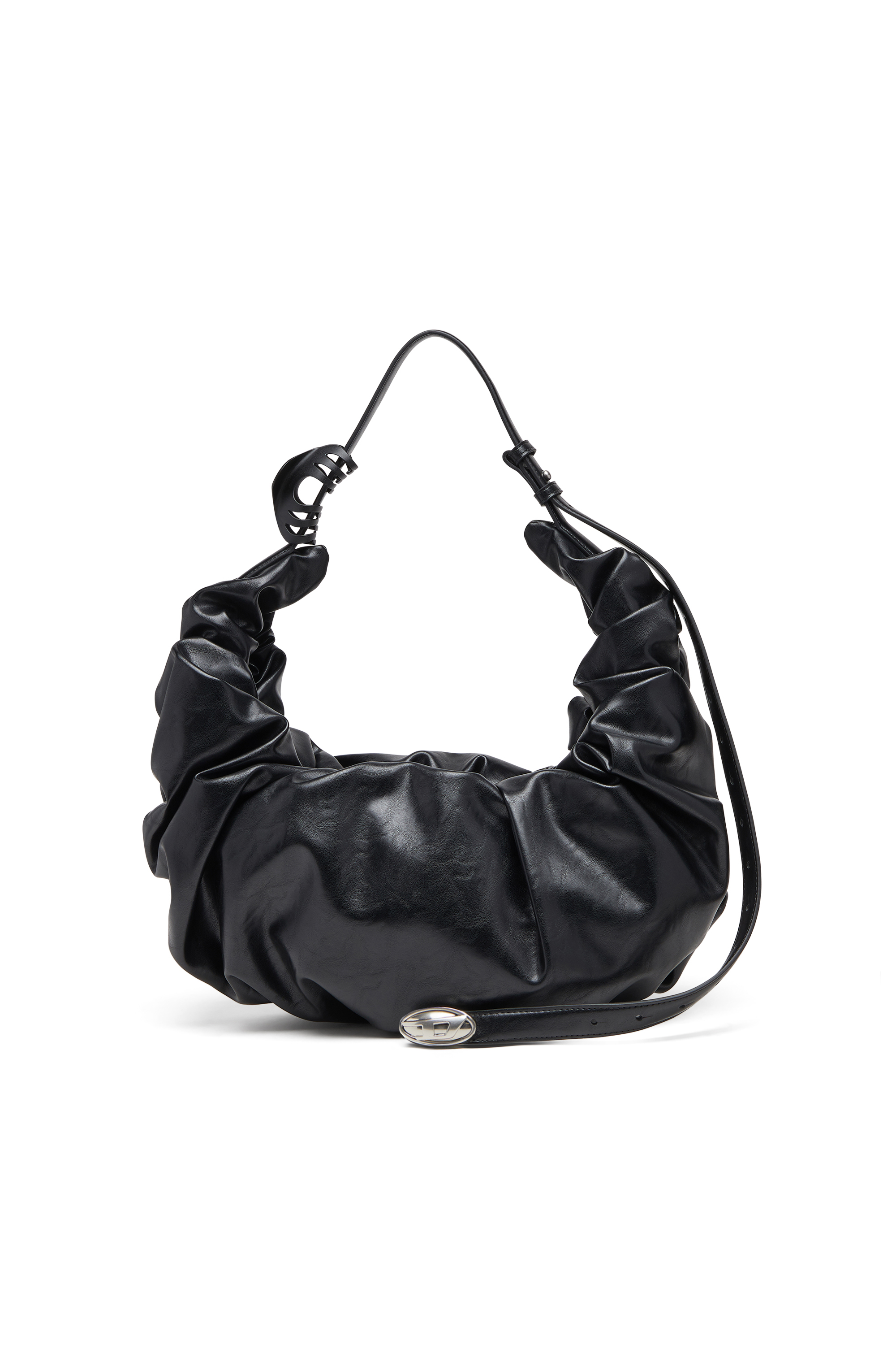 Diesel - GRAB-D HOBO L, Female's Grab-D L-Large scrunched hobo bag in shiny PU in Black - 1