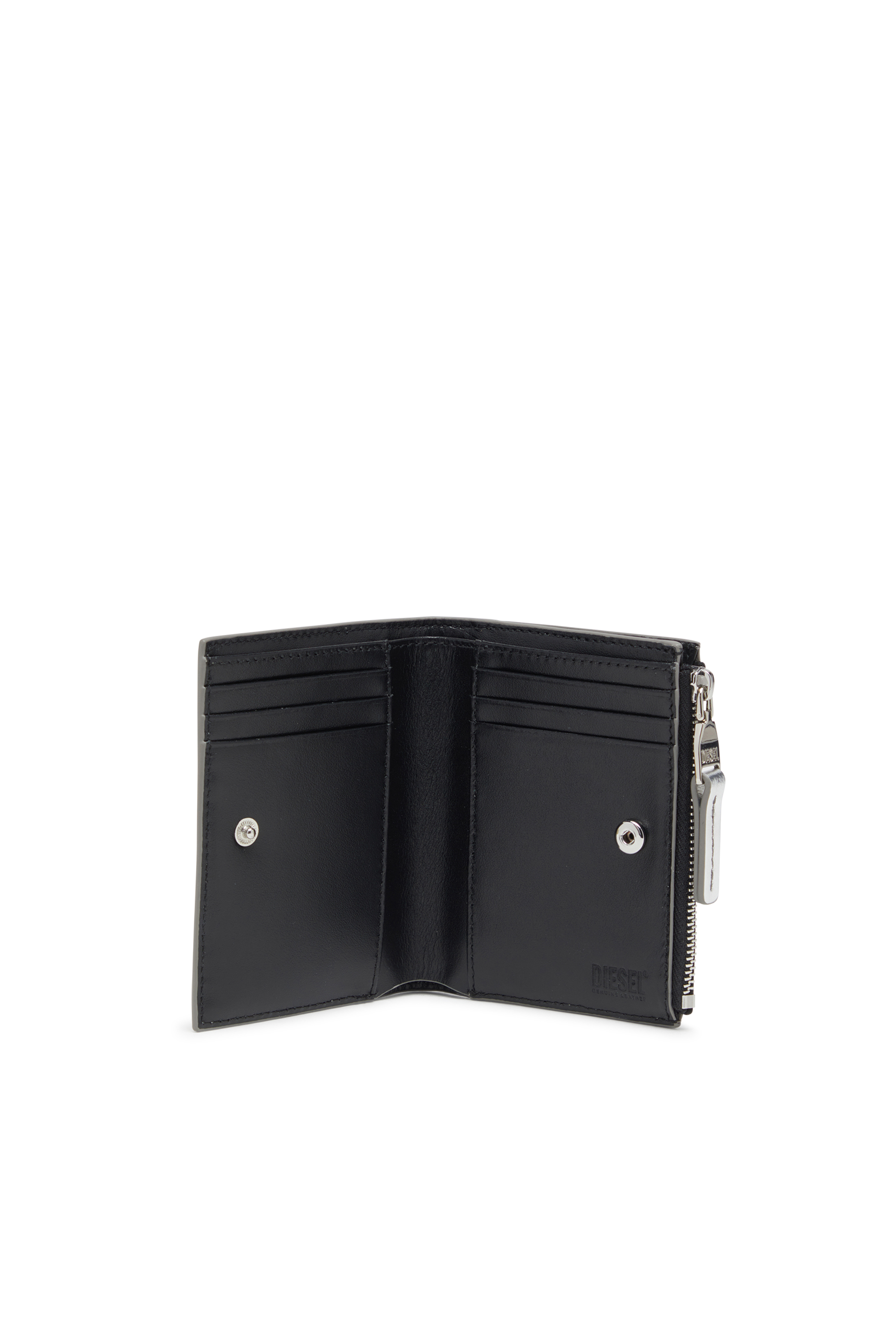 Diesel - 1DR BI-FOLD ZIP II, Cartera de cuero plegable con logo Oval D Mujer in Plateado - 3