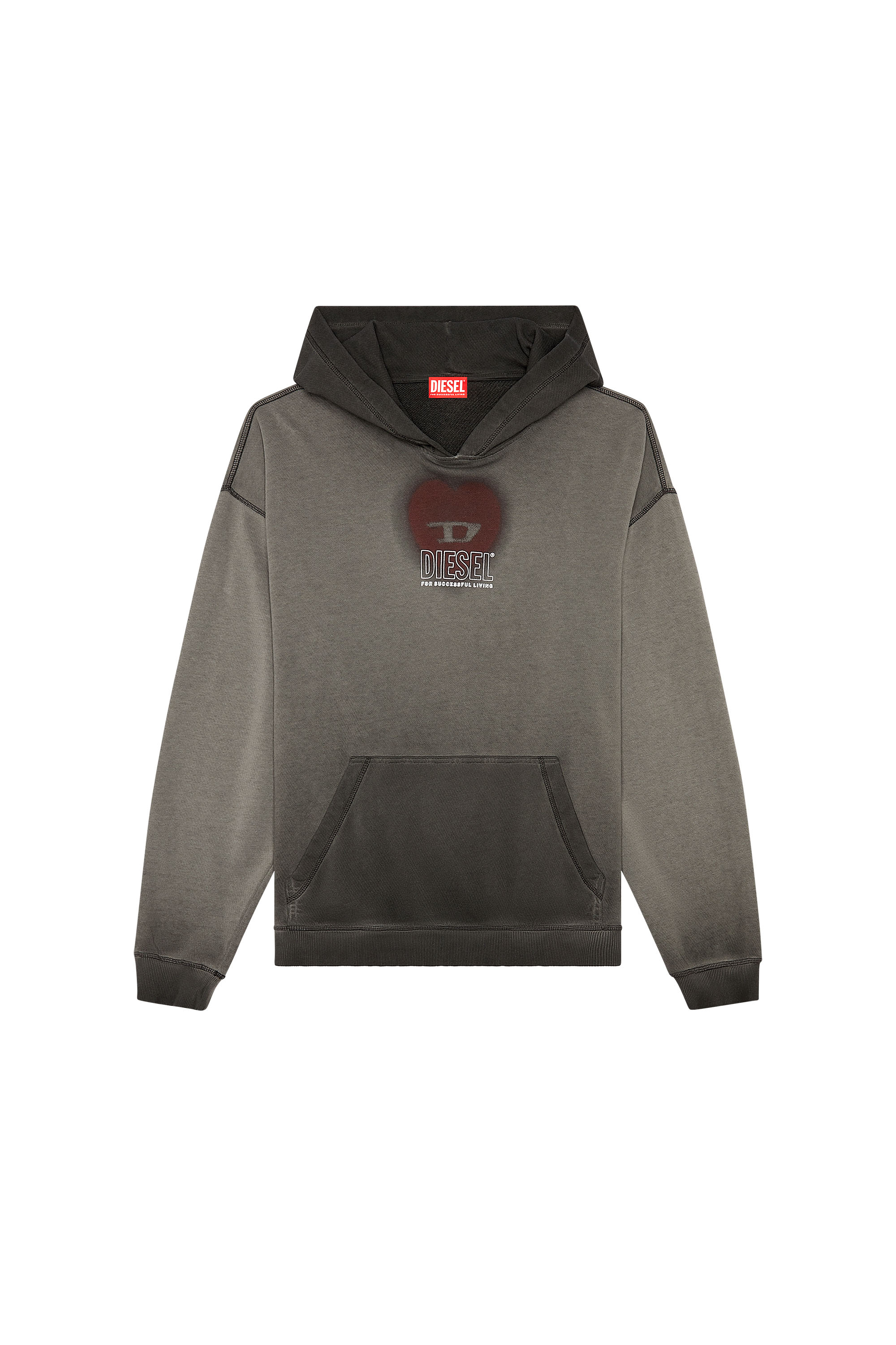 Men's Faded hoodie with heart print | Black | Diesel