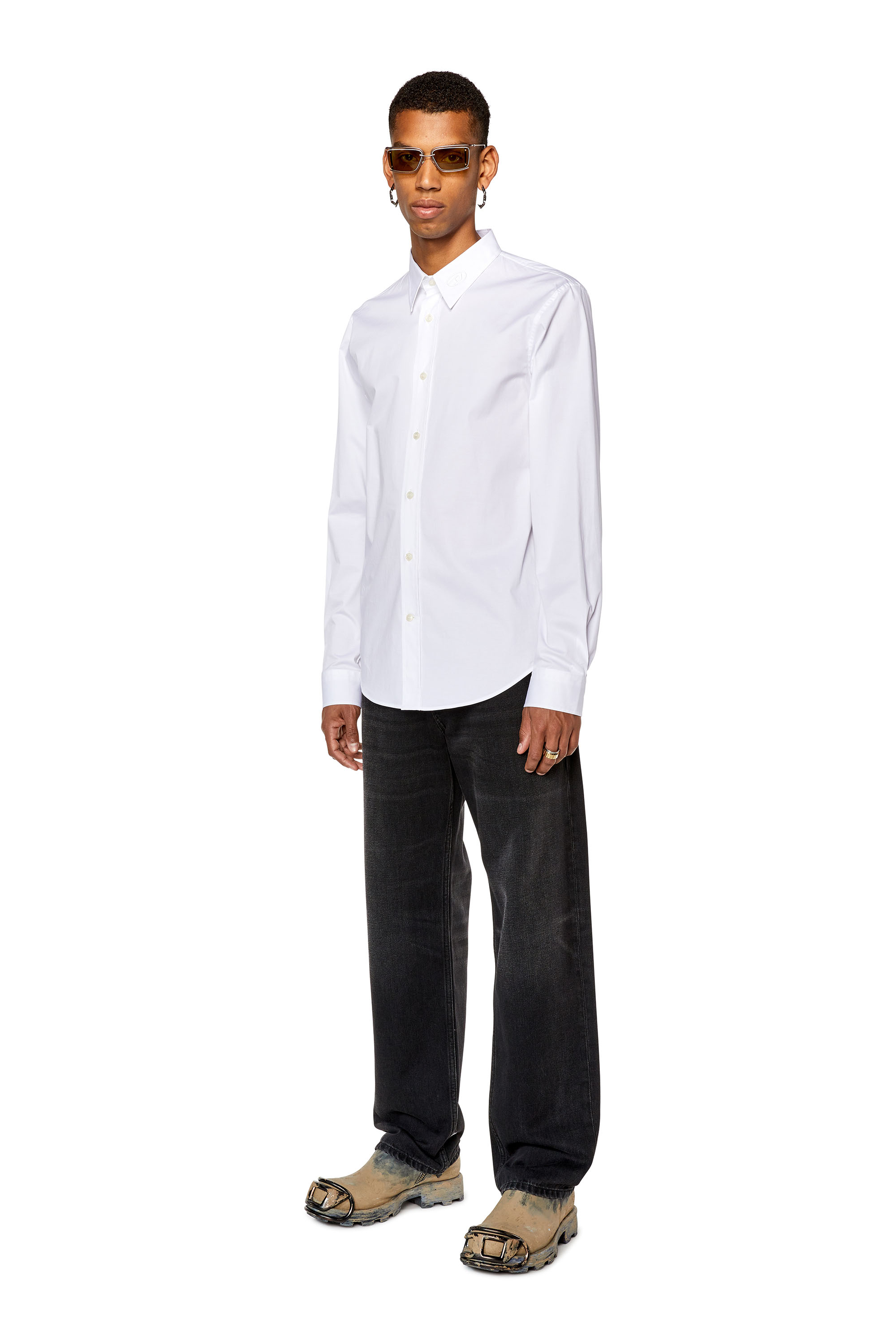 Diesel - S-BENNY-CL, Man's Micro-twill shirt with tonal embroidery in White - 1