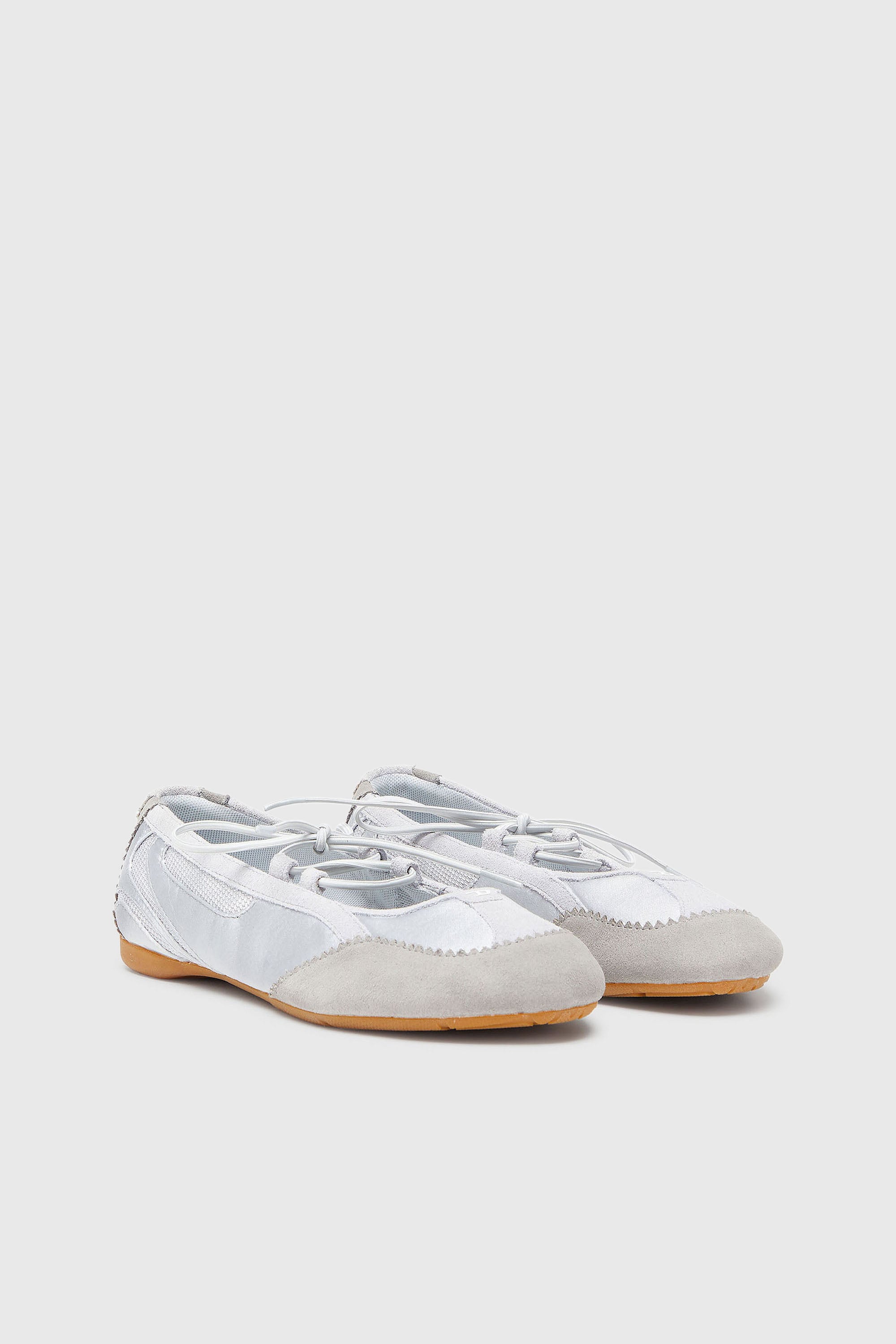 Diesel - D-MILE BALLERINA LACE UP II W, D-Mile - Bailarinas con cordones en piel y malla Mujer in Gris - 2
