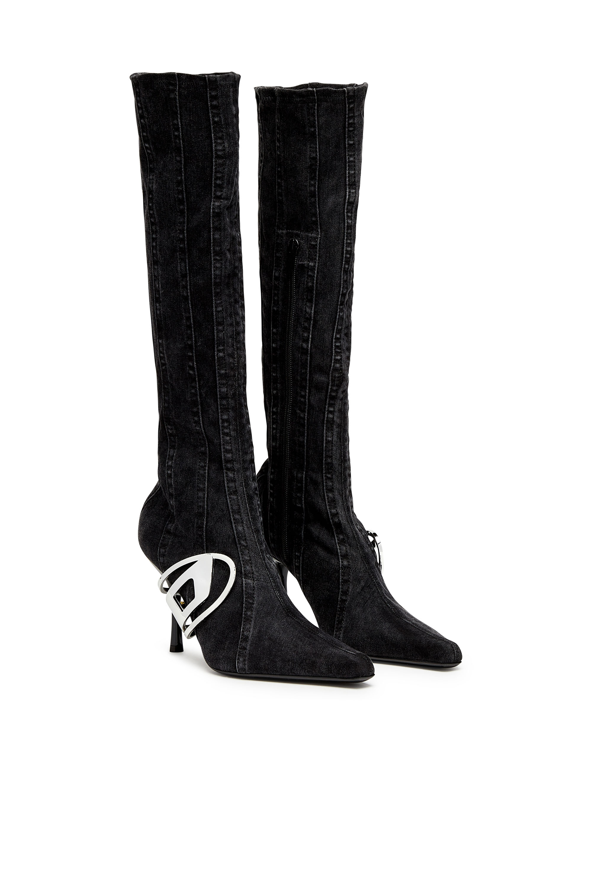 Diesel - D-ECLIPSE KBT, Woman's D-Eclipse KBT - Knee-high boots in stretch denim in Black - 2