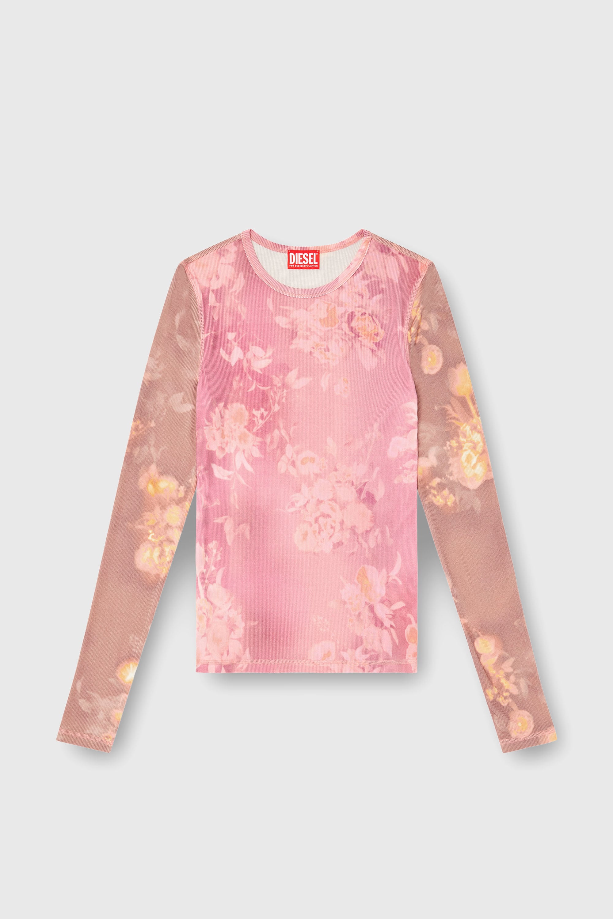 Diesel - T-MOKY-LS, Female's Top in floral-print ribbed jersey in Pink - 2