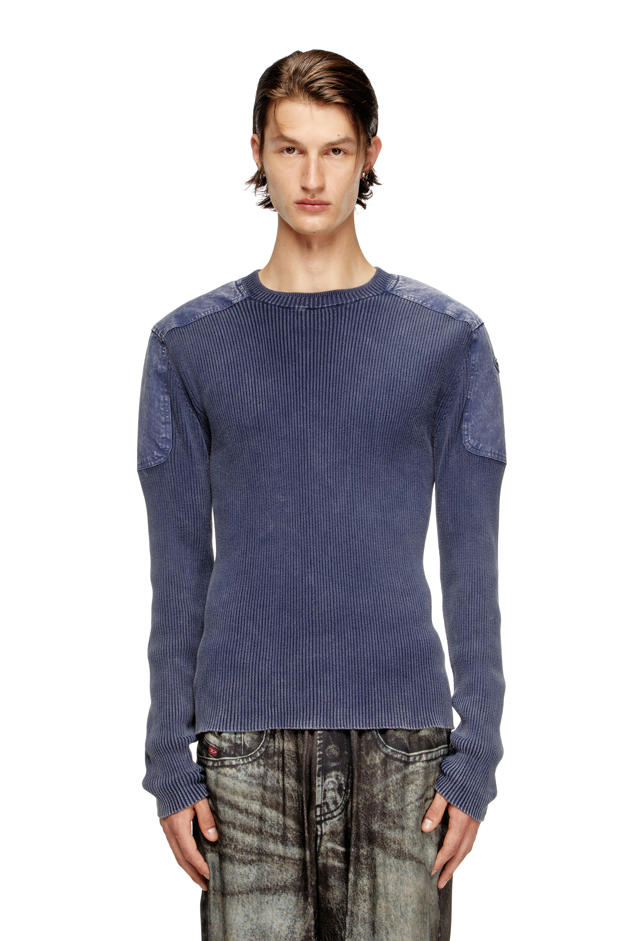 Diesel - K-MARTIN, Male's Jumper with contrast shoulder panels in Blue - 3