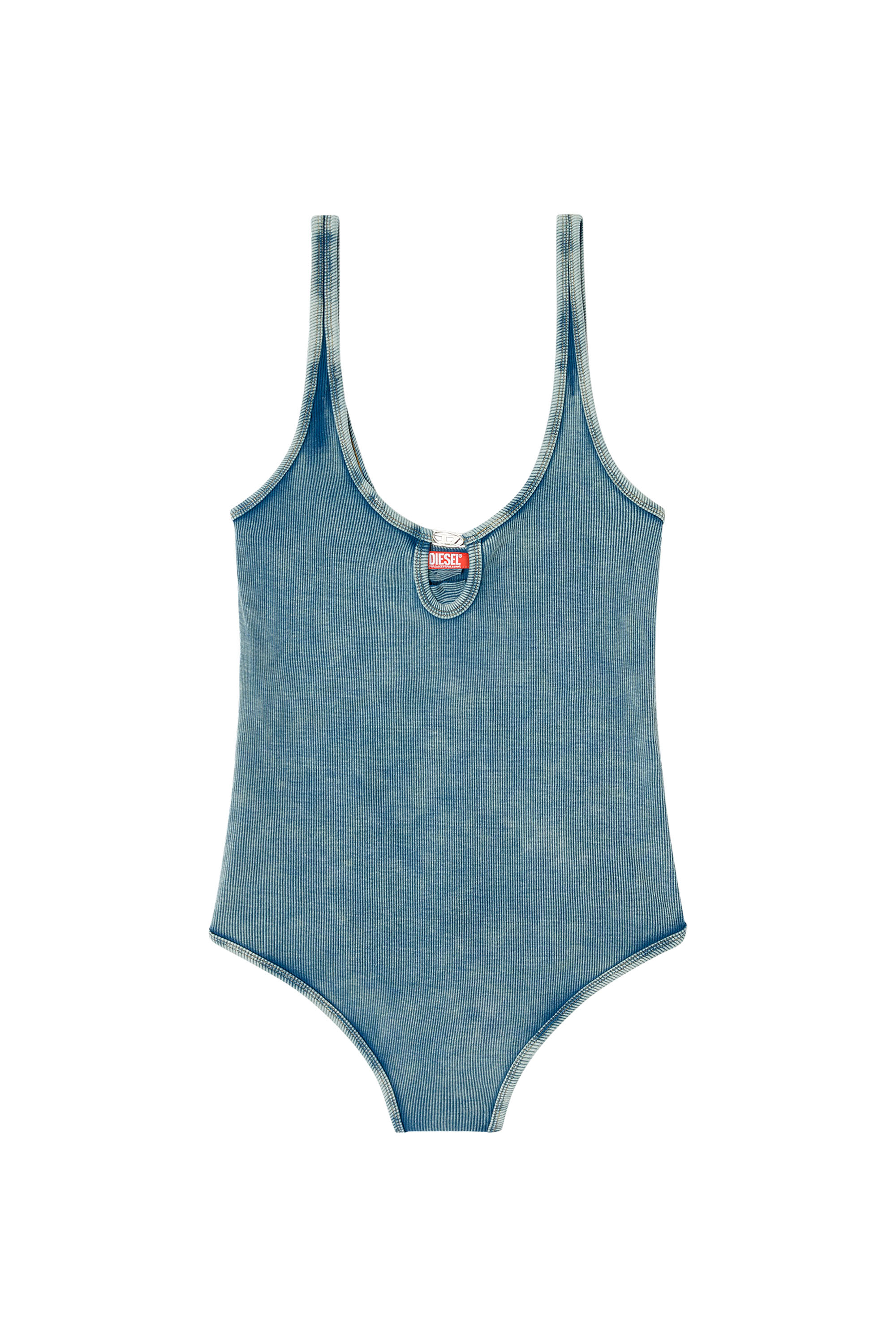 Diesel - MAURA-DNM, Woman's Bodysuit in marble-washed stretch cotton in Blue - 3