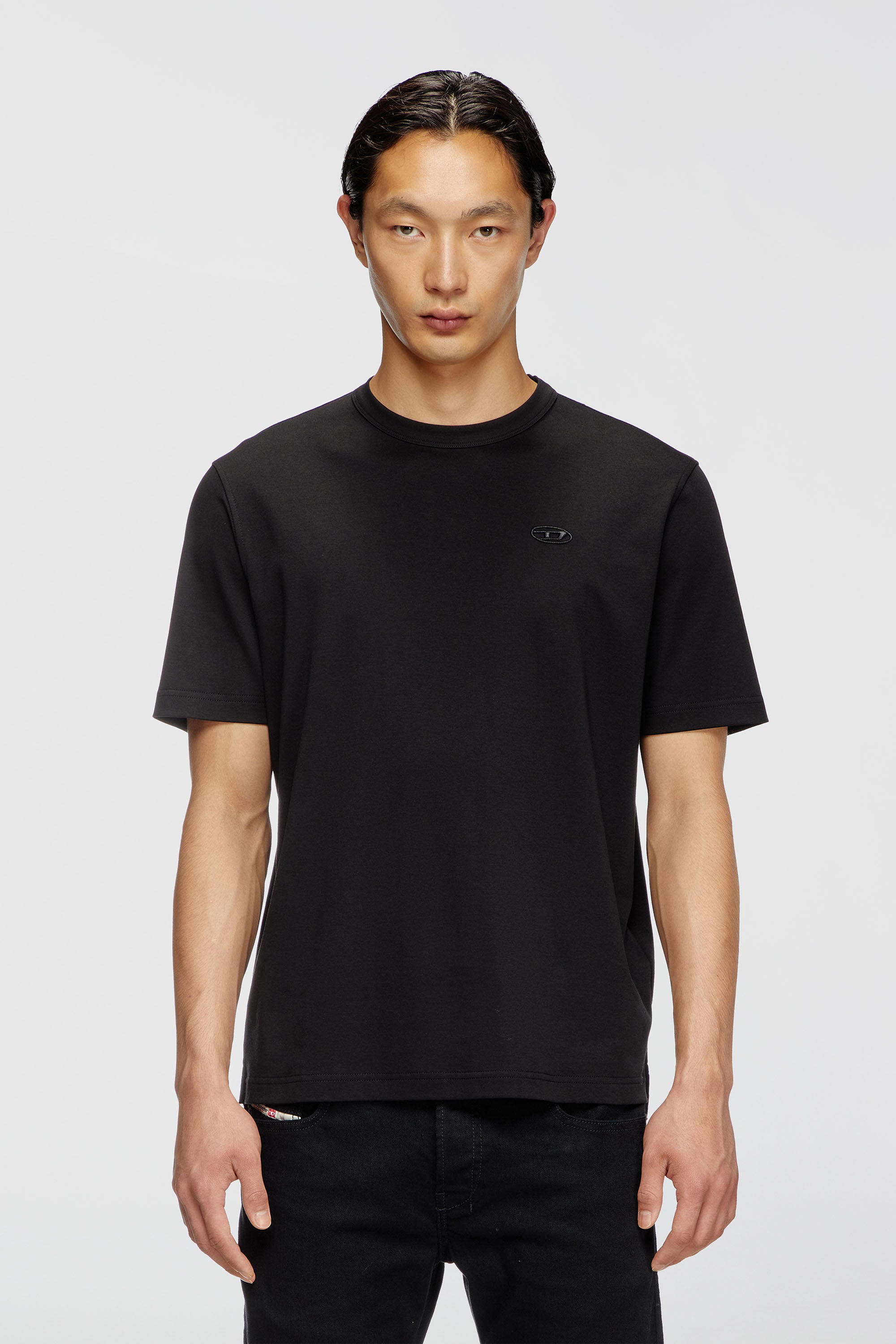 Diesel - T-ADJUST-SLITS-R17, Man's T-shirt with tonal logo embroidery in Black - 1