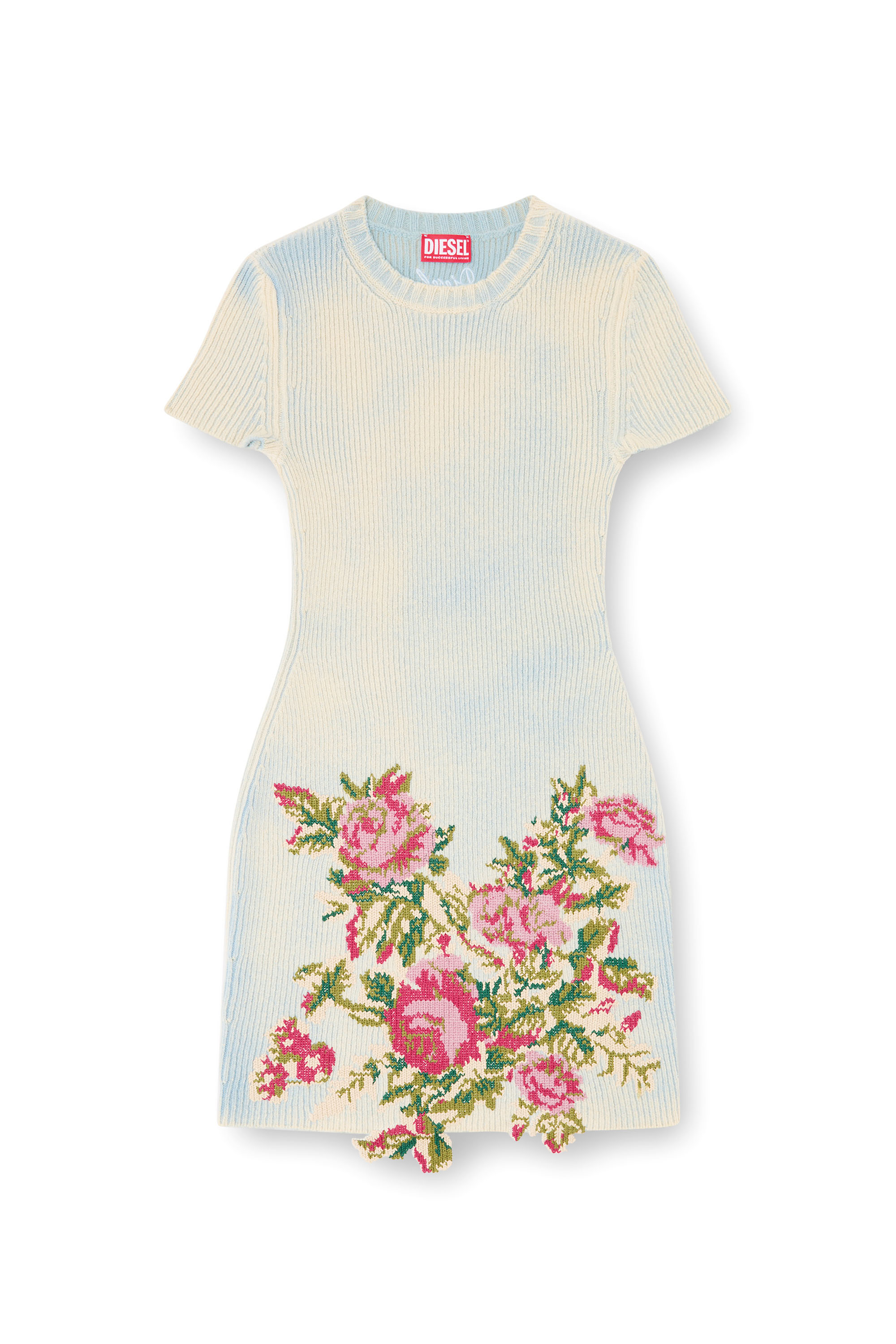 Diesel - M-RINNIE, Woman's Short dress in floral wool-blend knit in White - 3