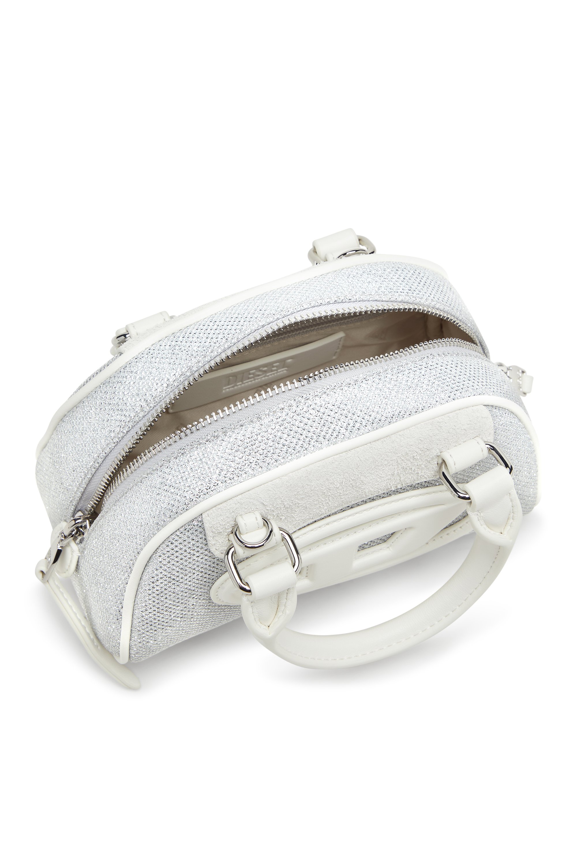 Diesel - 1DR DOME CROSSBODY, Female's 1DR Dome-Mini bowling bag in lurex fabric in White/Grey - 3