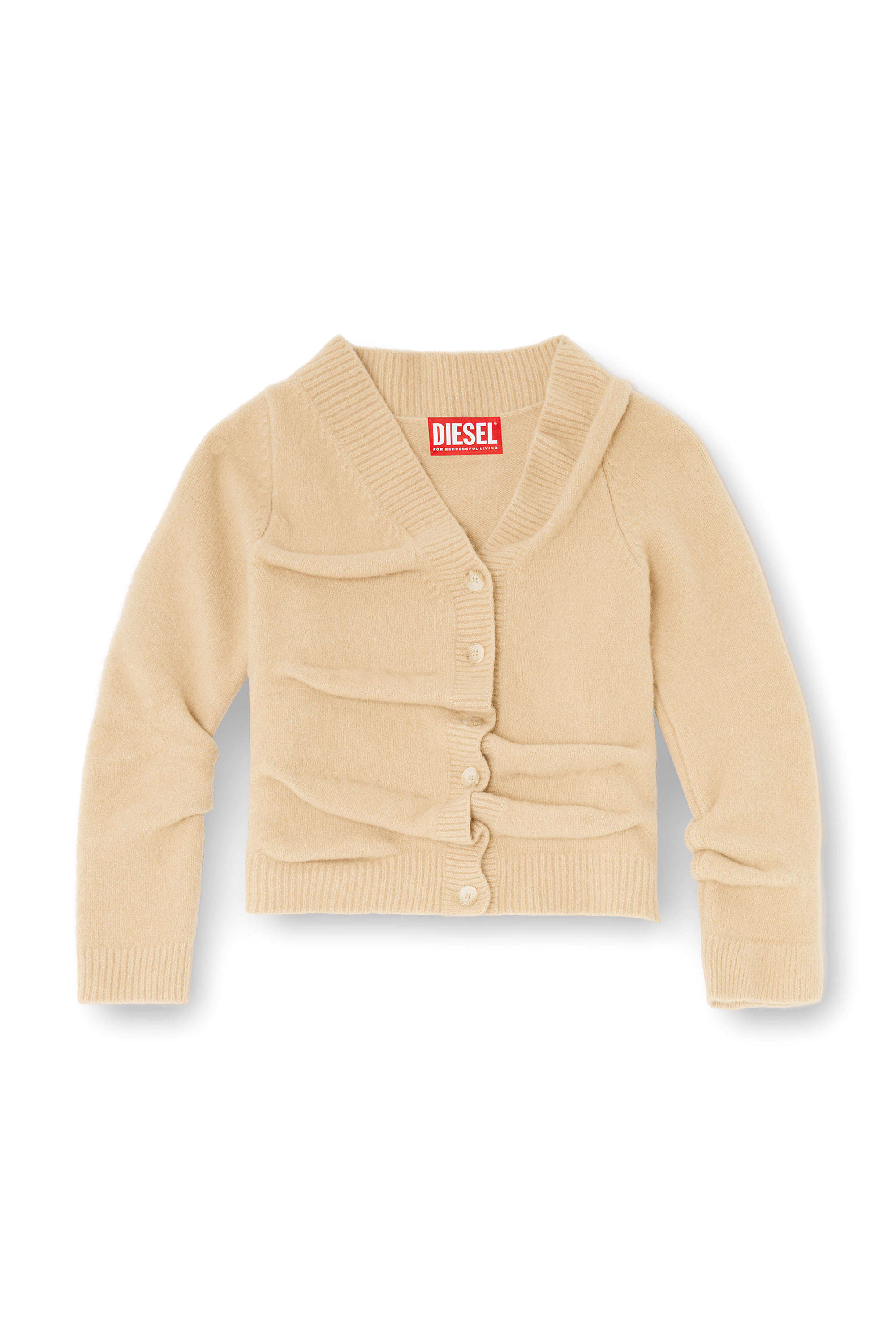 Diesel - M-AVA, C&aacute;rdigan cropped de punto hervido arrugado Mujer in Beige - 2