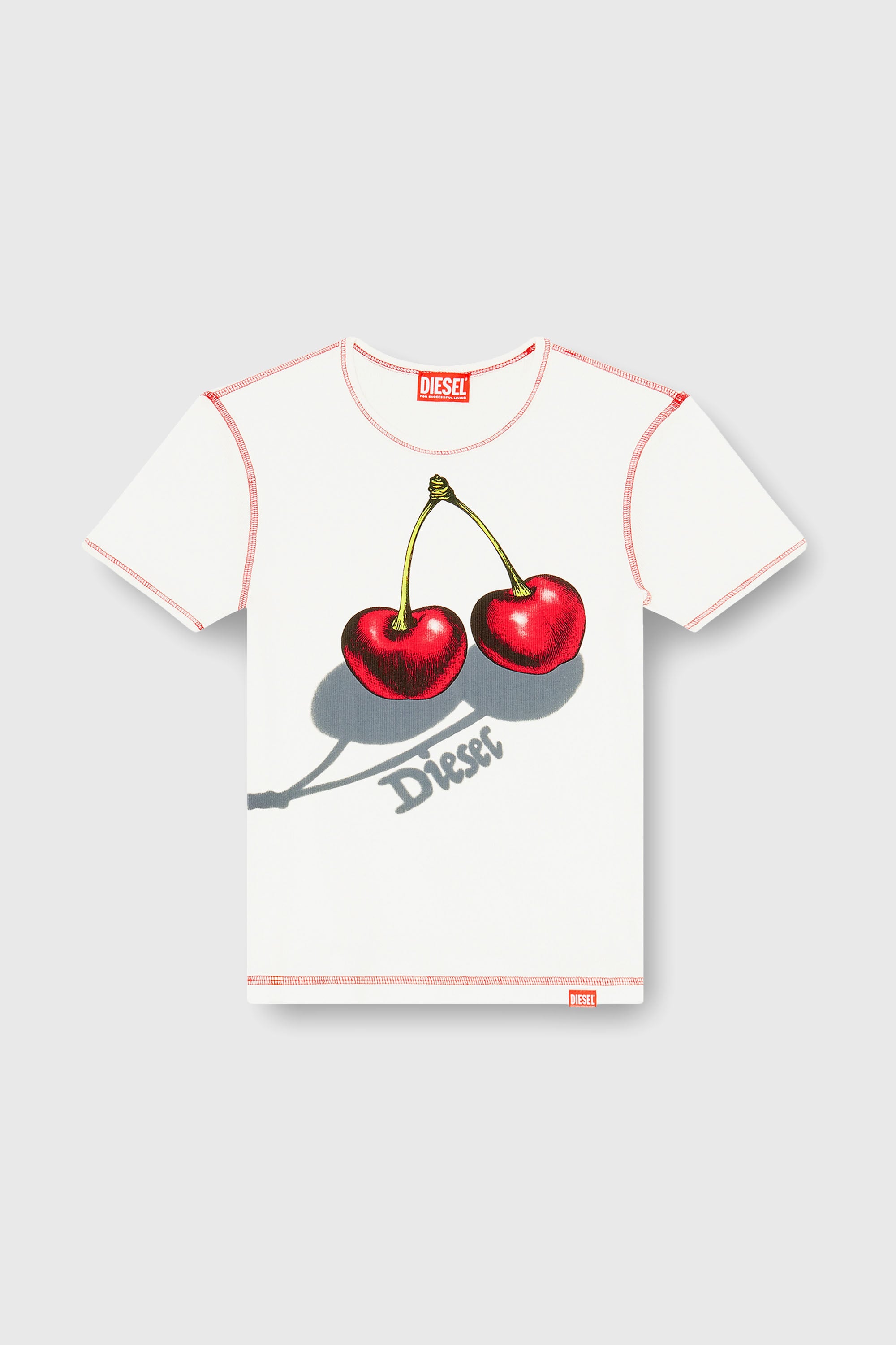Diesel - SV-T-ELE-CHER, Camiseta ajustada de algod&oacute;n con estampado de cerezas Mujer in Blanco - 2