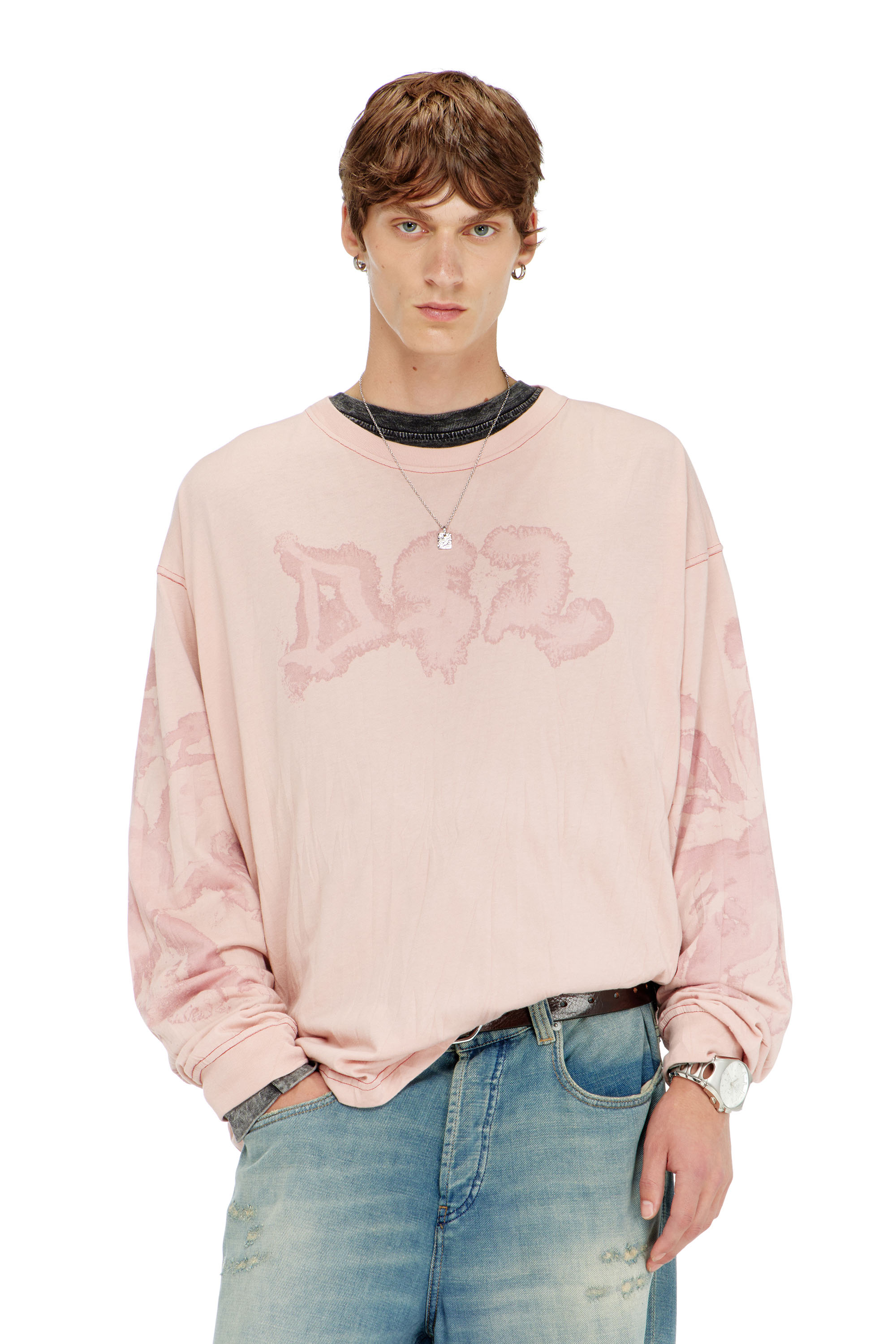Diesel - T-BOXT-LS-AA4, Camiseta relaxed de manga larga con estampado irregular Hombre in Rosa - 1