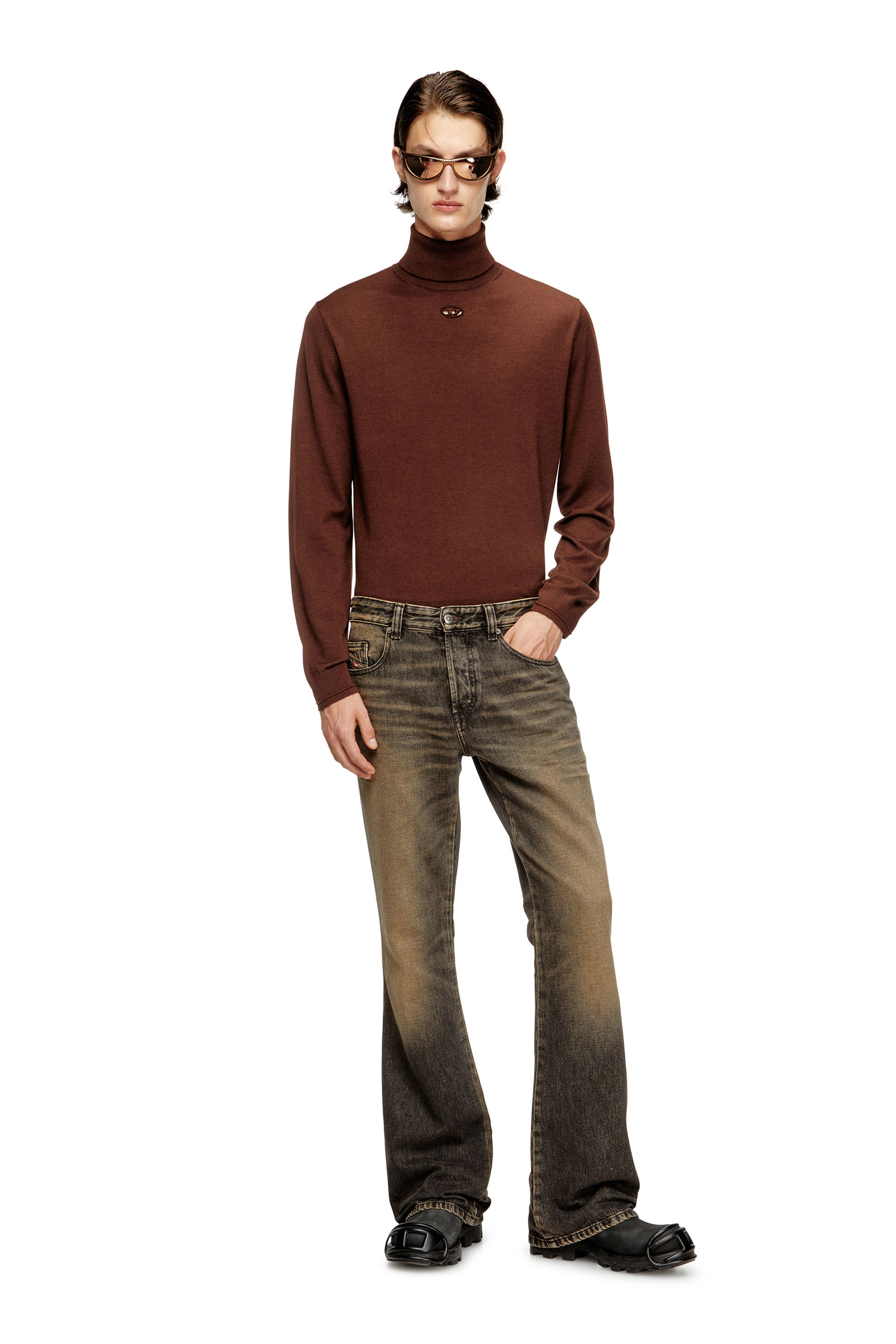 Diesel - K-VARTA, Man's Wool turtleneck jumper with cut-out logo in Brown - 2