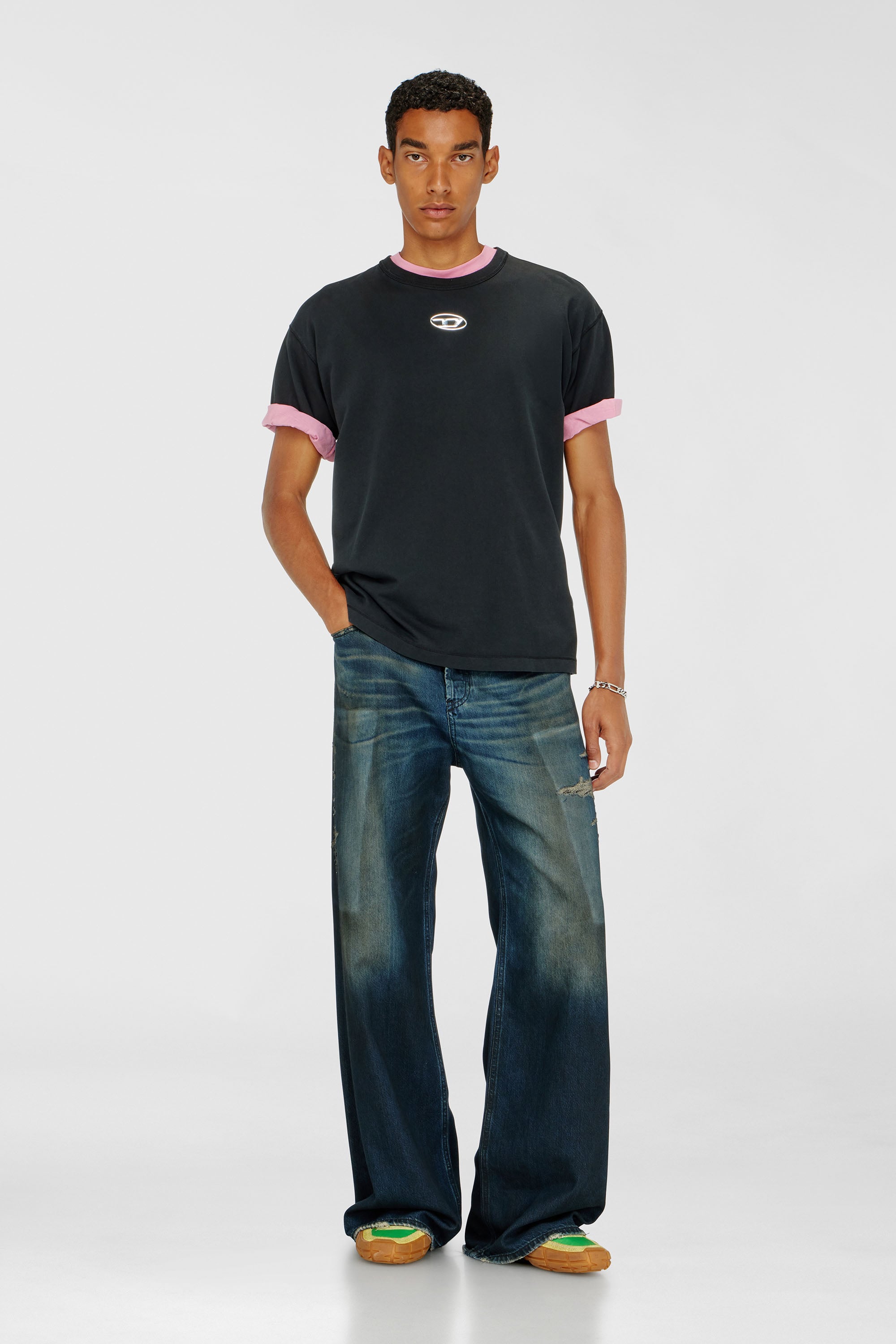 Diesel - T-NORM-IOD, Male's Light cotton T-shirt with metallic Oval D logo in Black - 2
