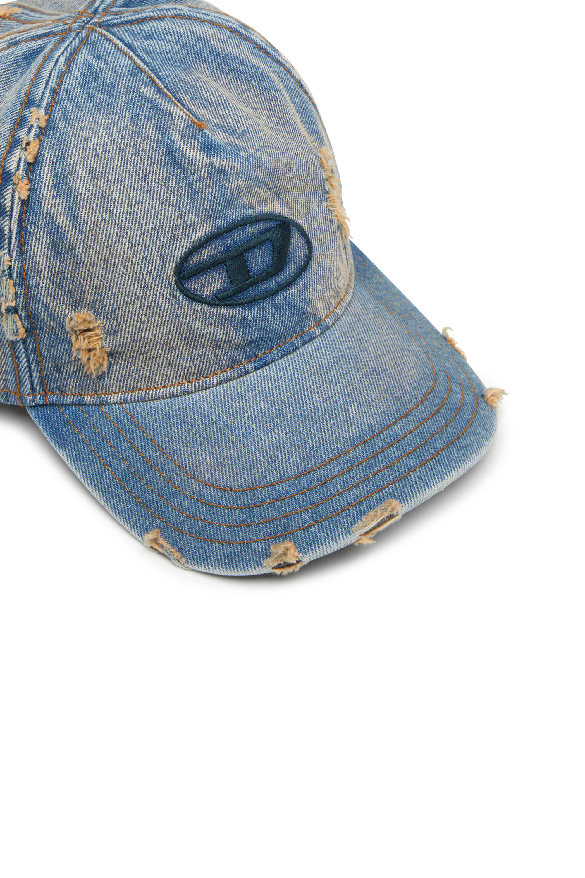 Diesel - C-ENIC, Male's Denim cap with frayed details and embroidered logo in Blue Jeans - 3