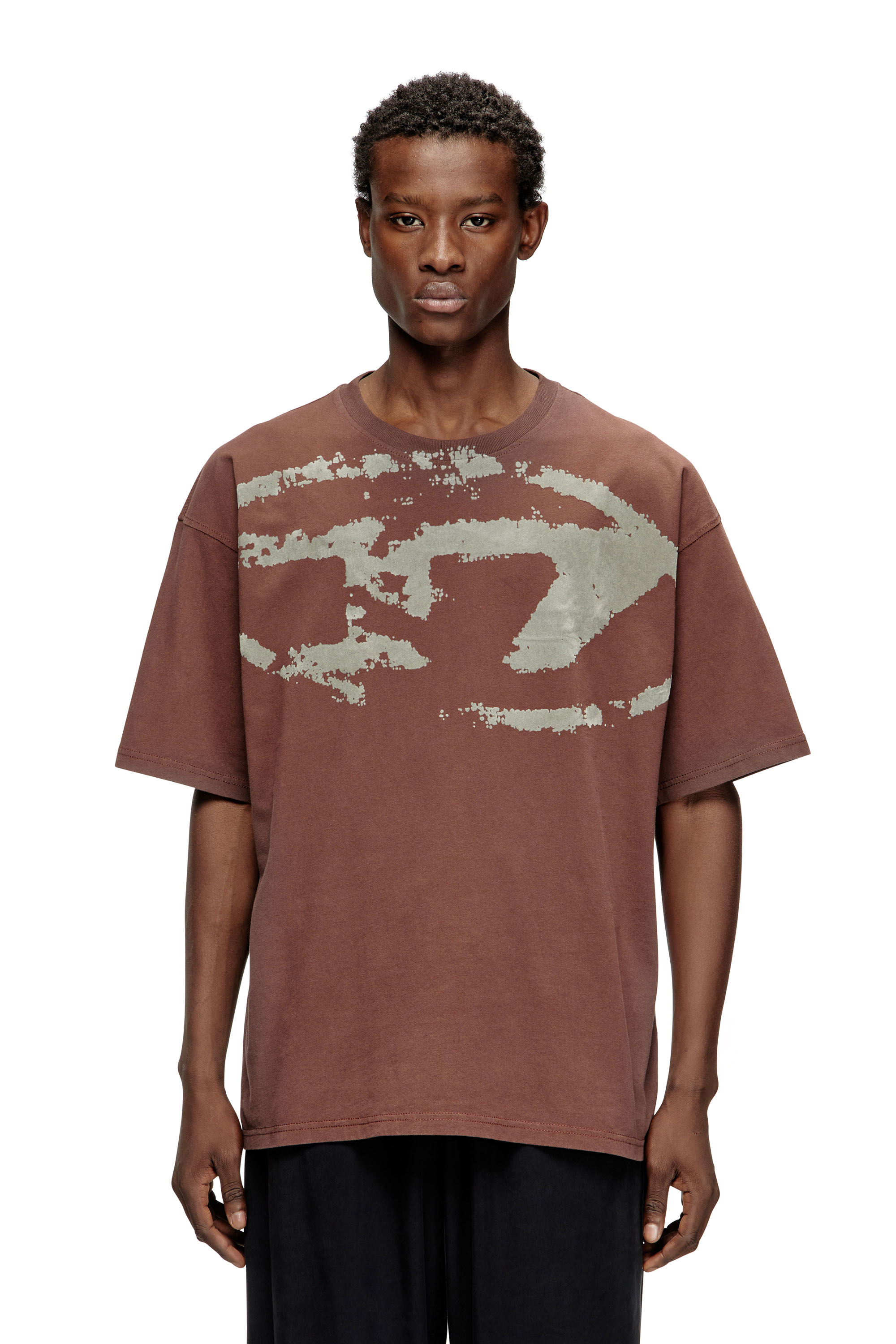 Diesel - T-BOXT-N14, Male's T-shirt with distressed flocked logo in Brown - 3