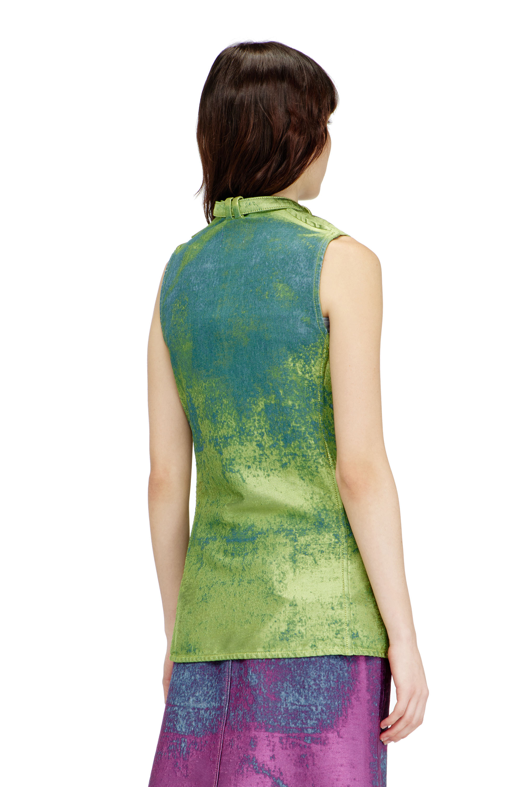 Diesel - DE-VANTOS-FSI, Woman's Belted vest in coloured satin denim in Green - 5