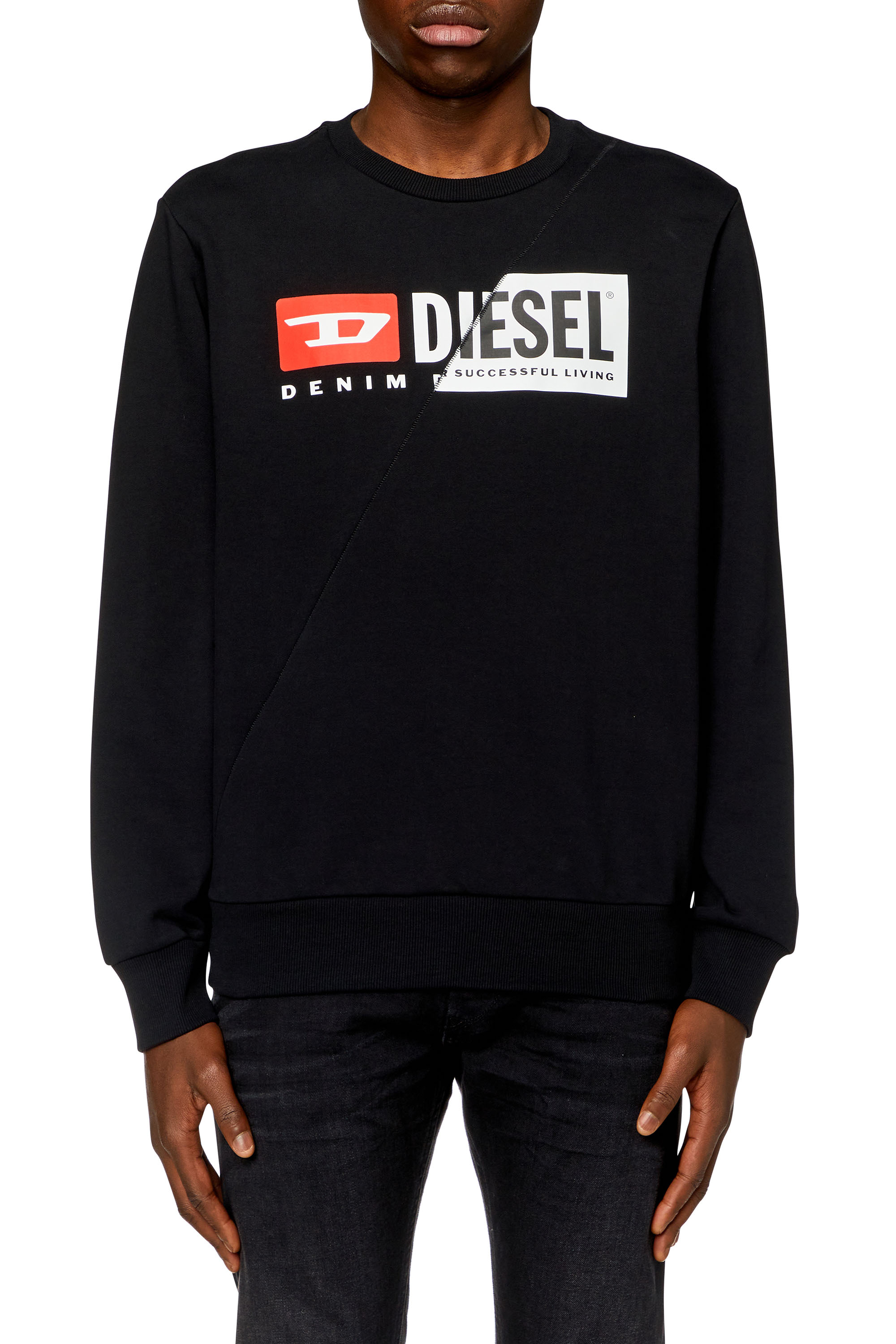 Diesel - S-GIRK-CUTY, Male's Sweatshirt with double logo print in Black - 2