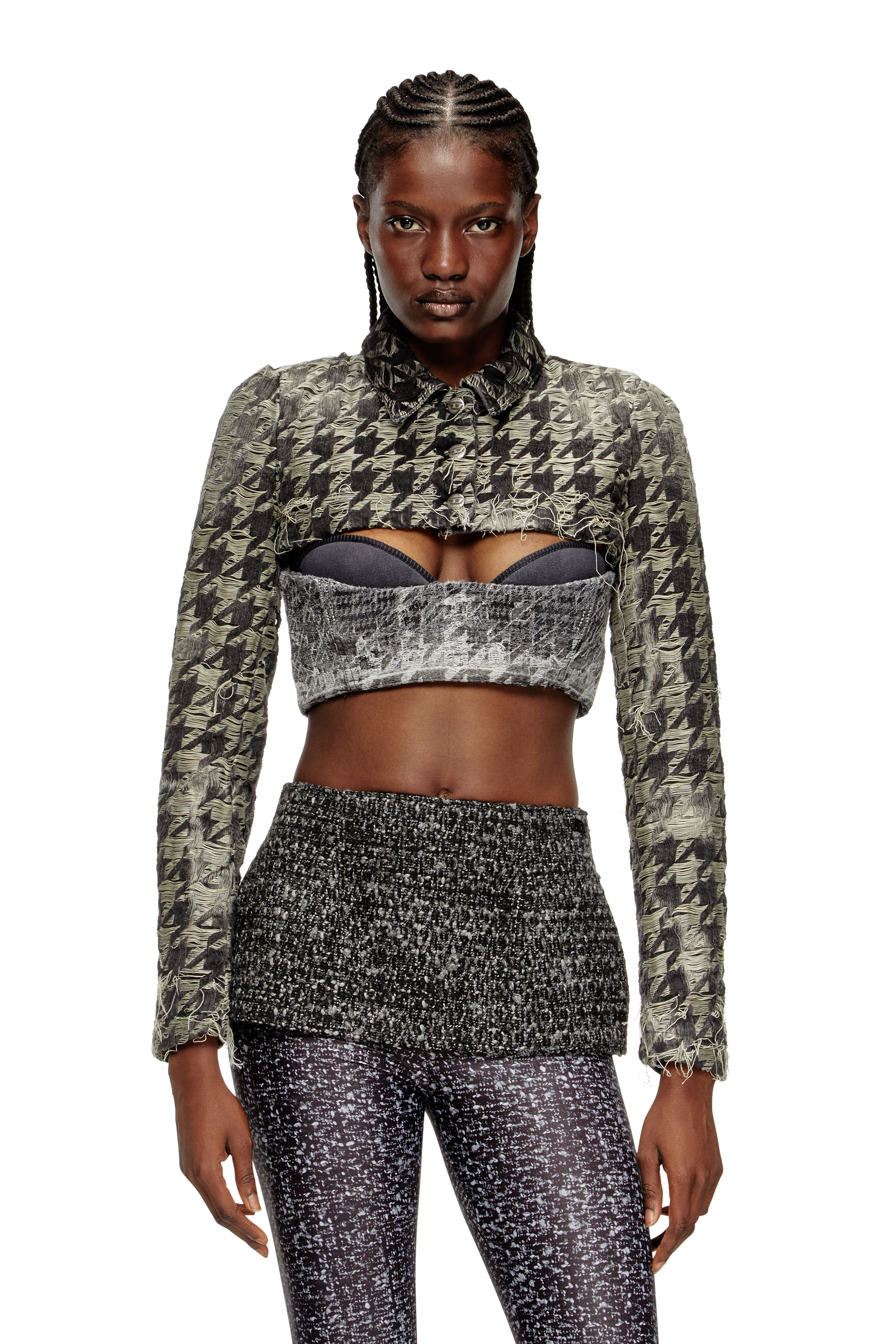 Diesel - DE-ANSIS-FSH2, Shrug en denim tissé pied-de-poule Femme in Noir - 1